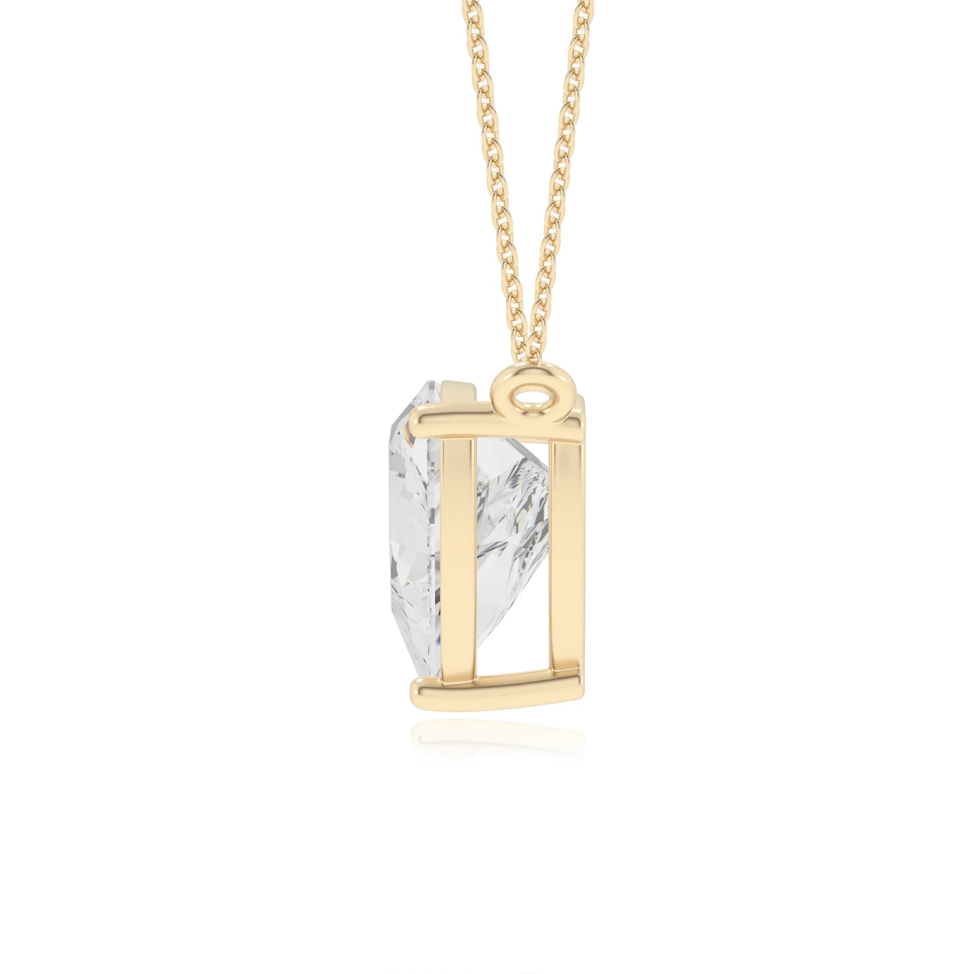lab grown moissanite trillion solitaire necklaces in yellow gold