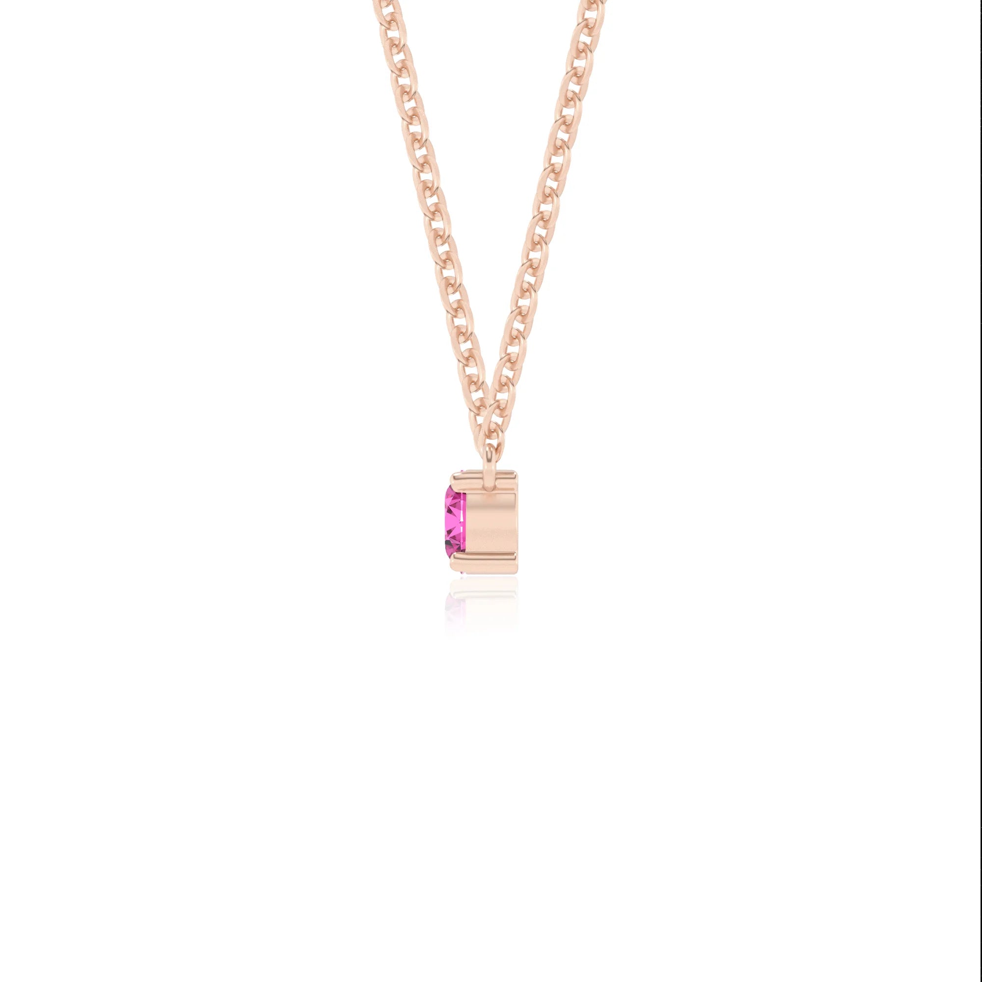 lab grown pink-sapphire round bar v-bale necklaces in rose gold