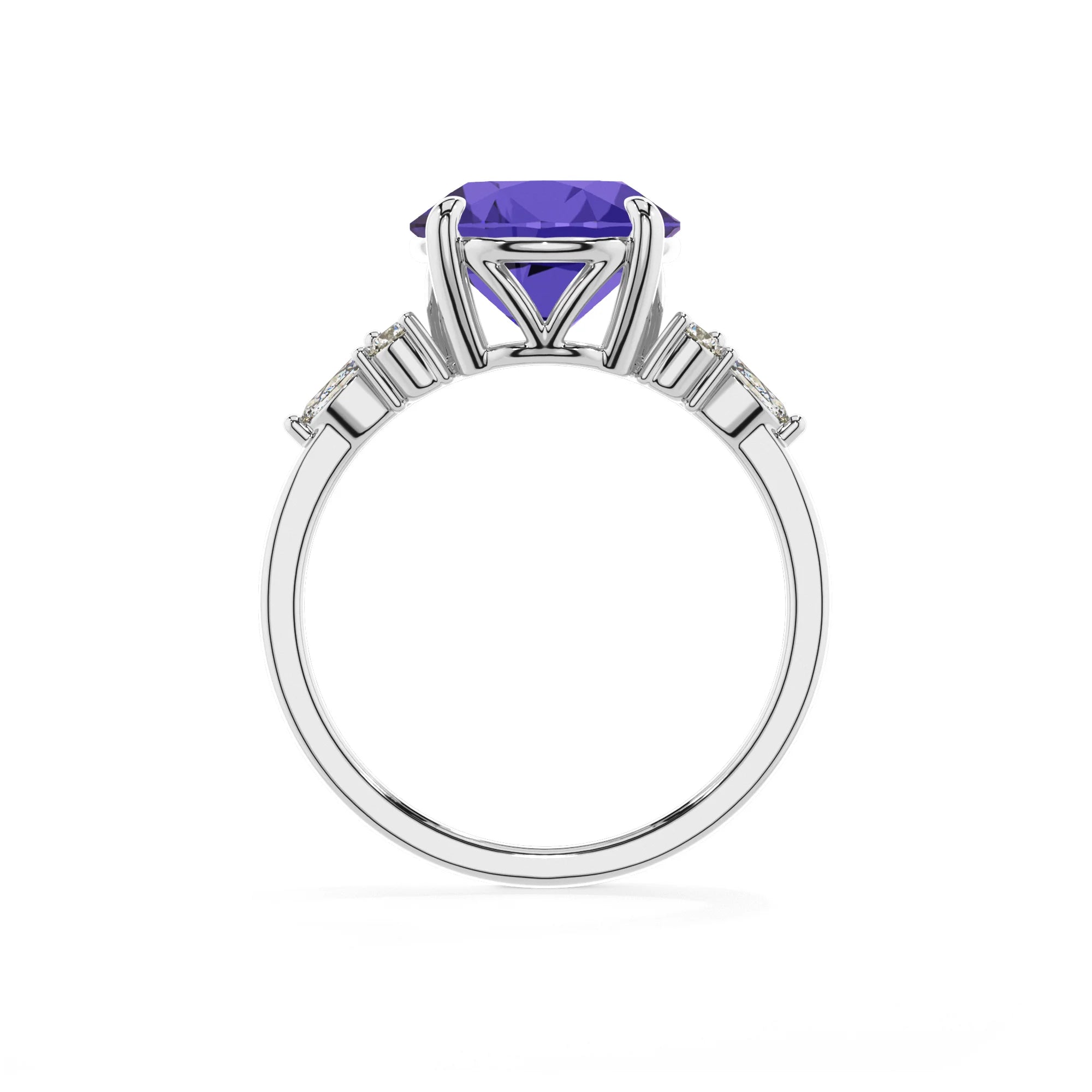 lab grown tanzanite round solitaire rings in platinum