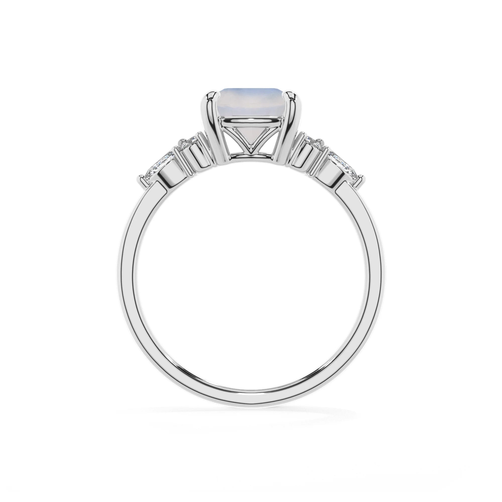 natural rainbow-moonstone cushion solitaire rings in white gold