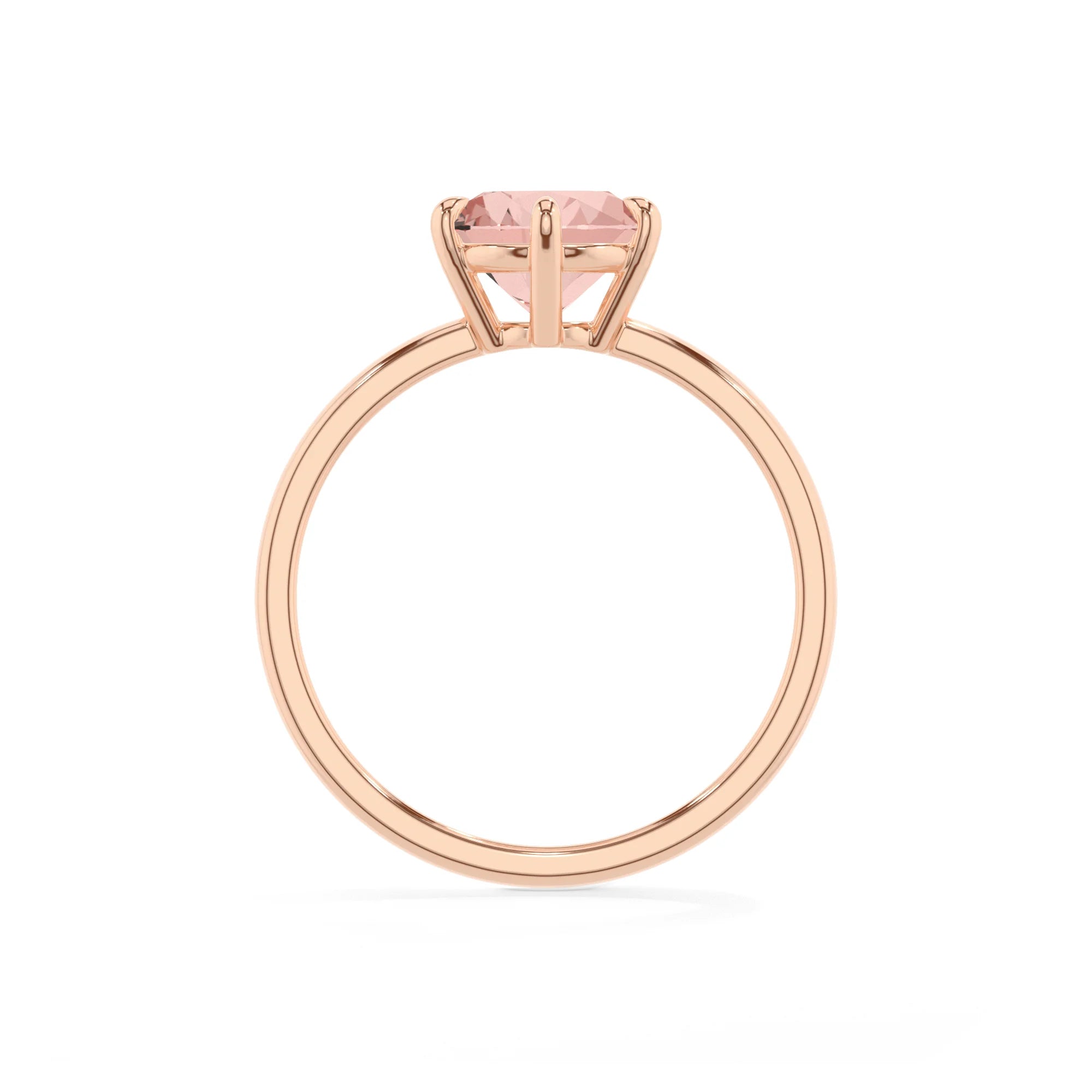 lab grown morganite round solitaire rings in rose gold