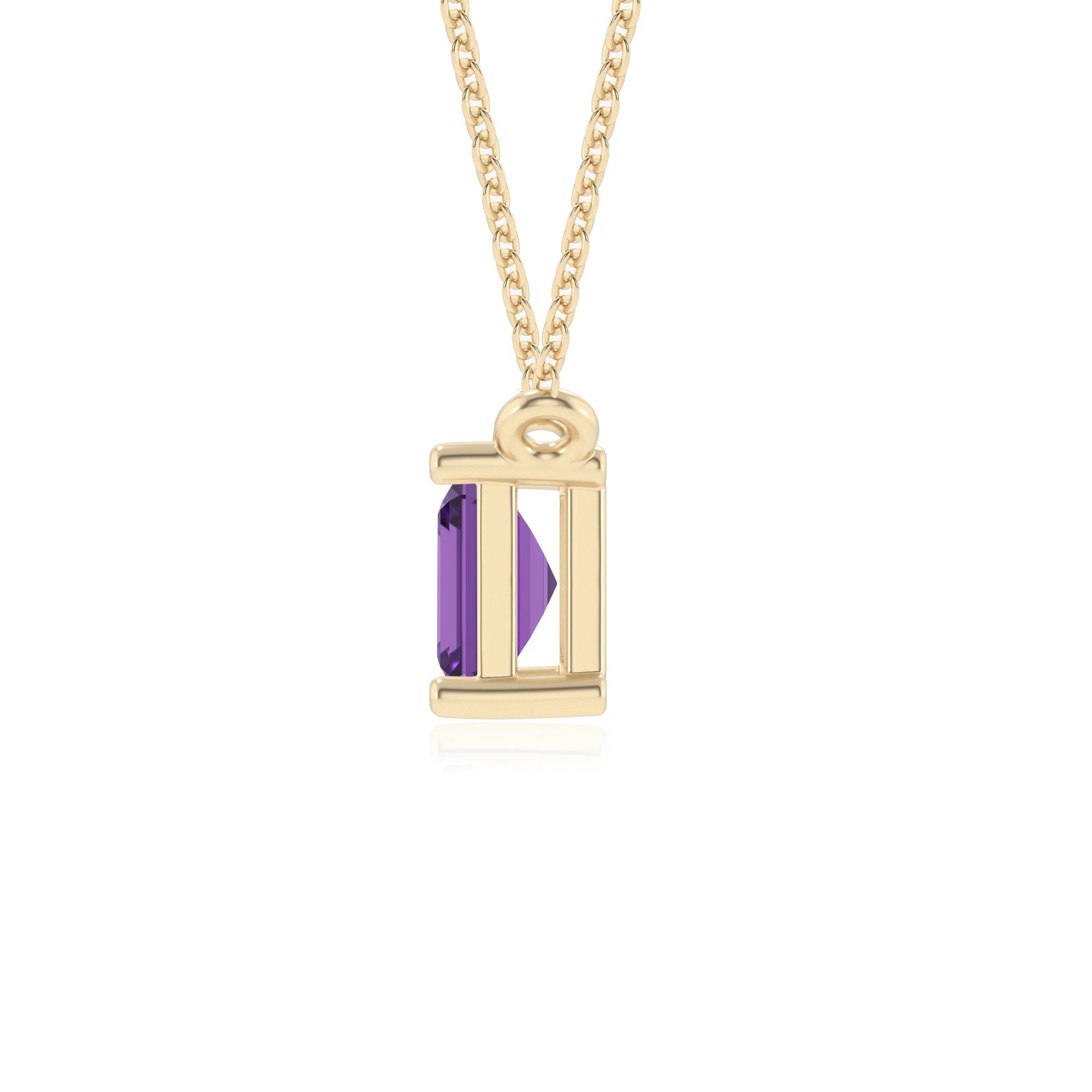 lab grown amethyst emerald cut solitaire necklaces in yellow gold