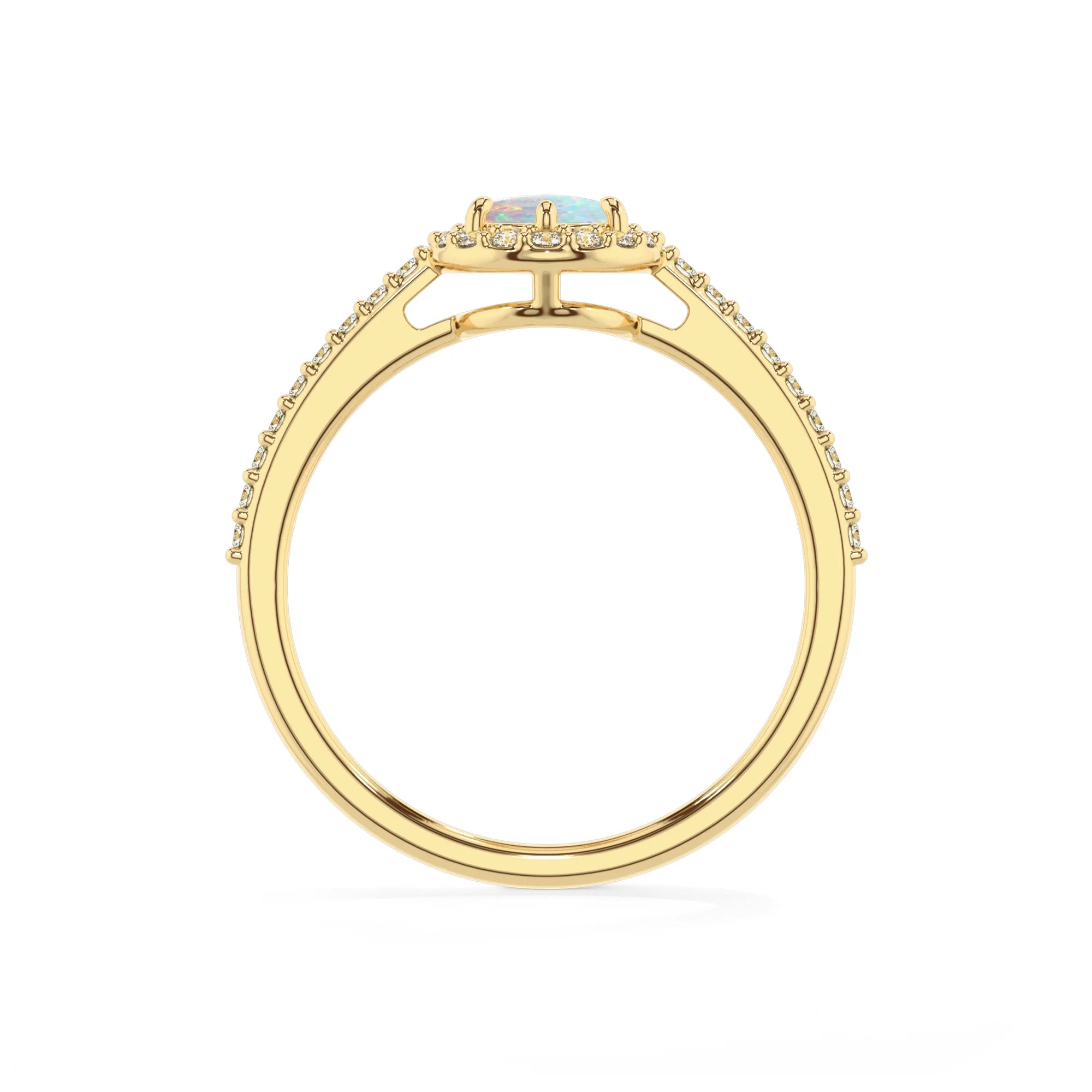 lab grown opal pear solitaire rings in yellow gold
