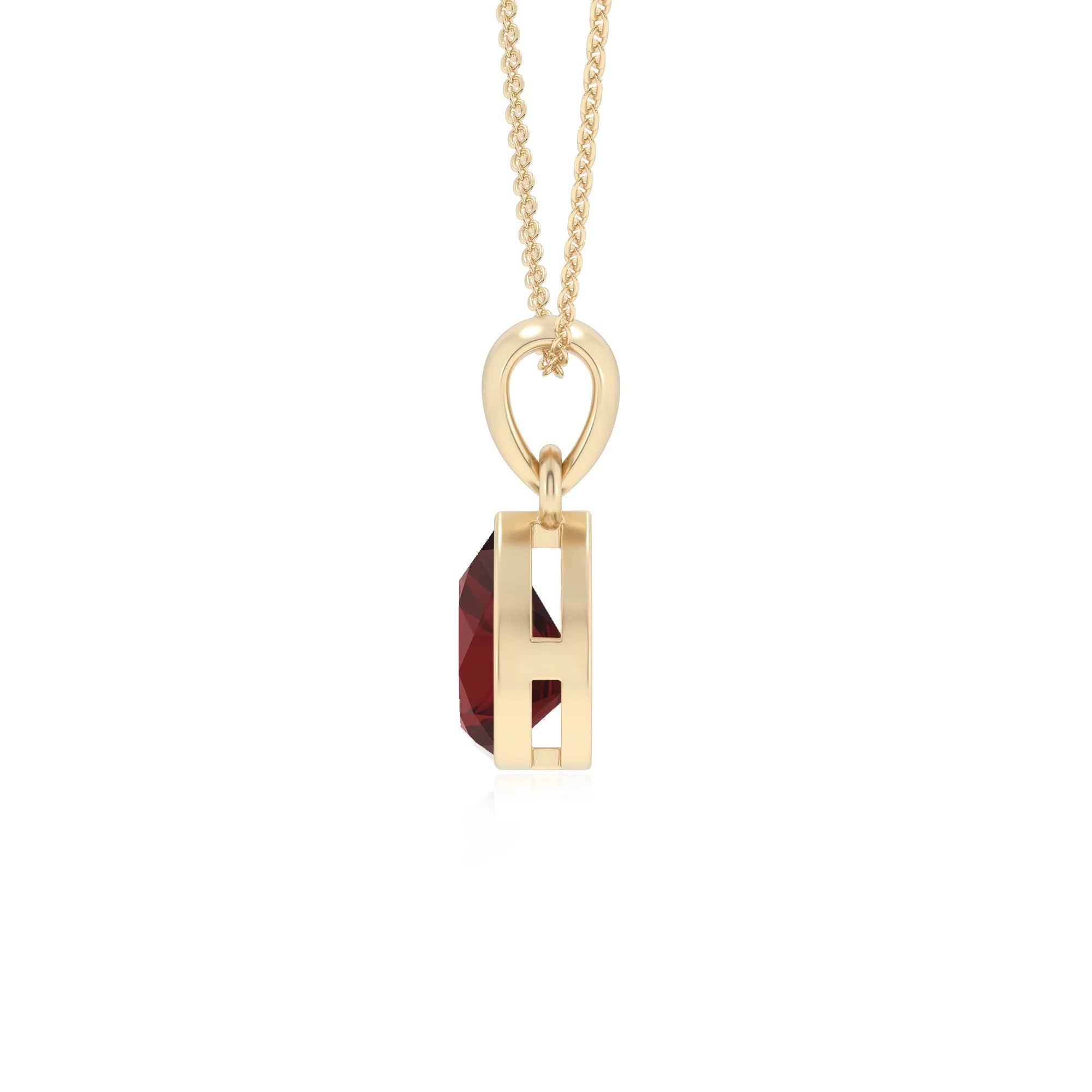 natural garnet pear solitaire necklaces in yellow gold