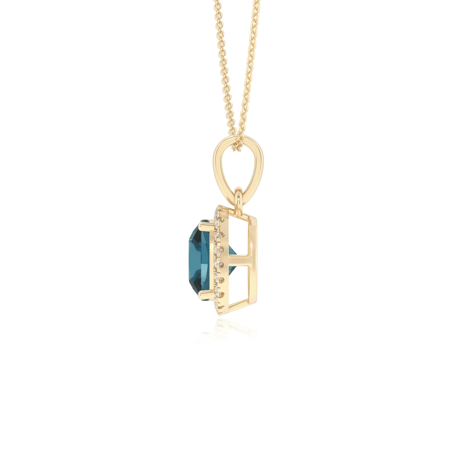 natural london-blue-topaz cushion solitaire necklaces in yellow gold