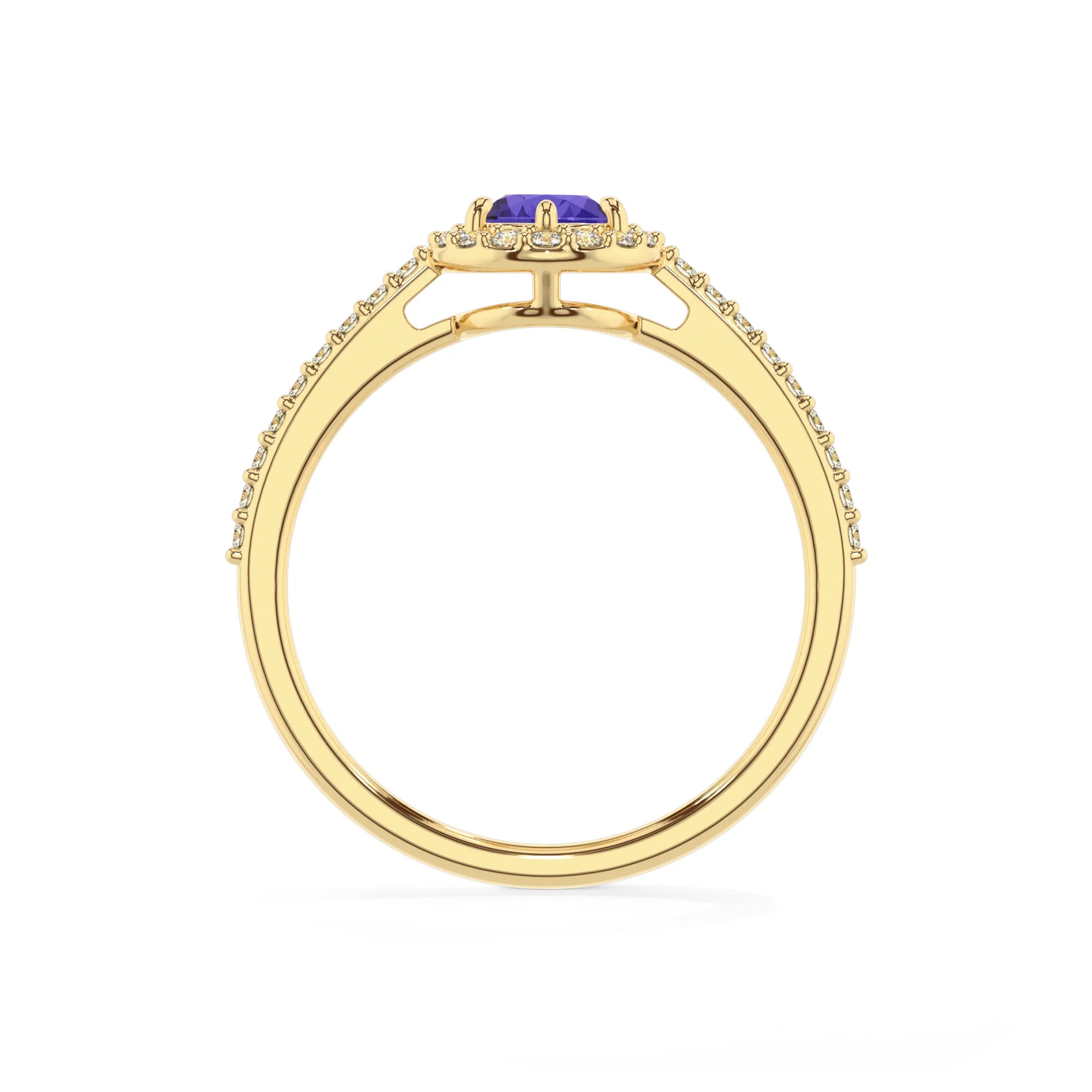 lab grown tanzanite pear solitaire rings in yellow gold