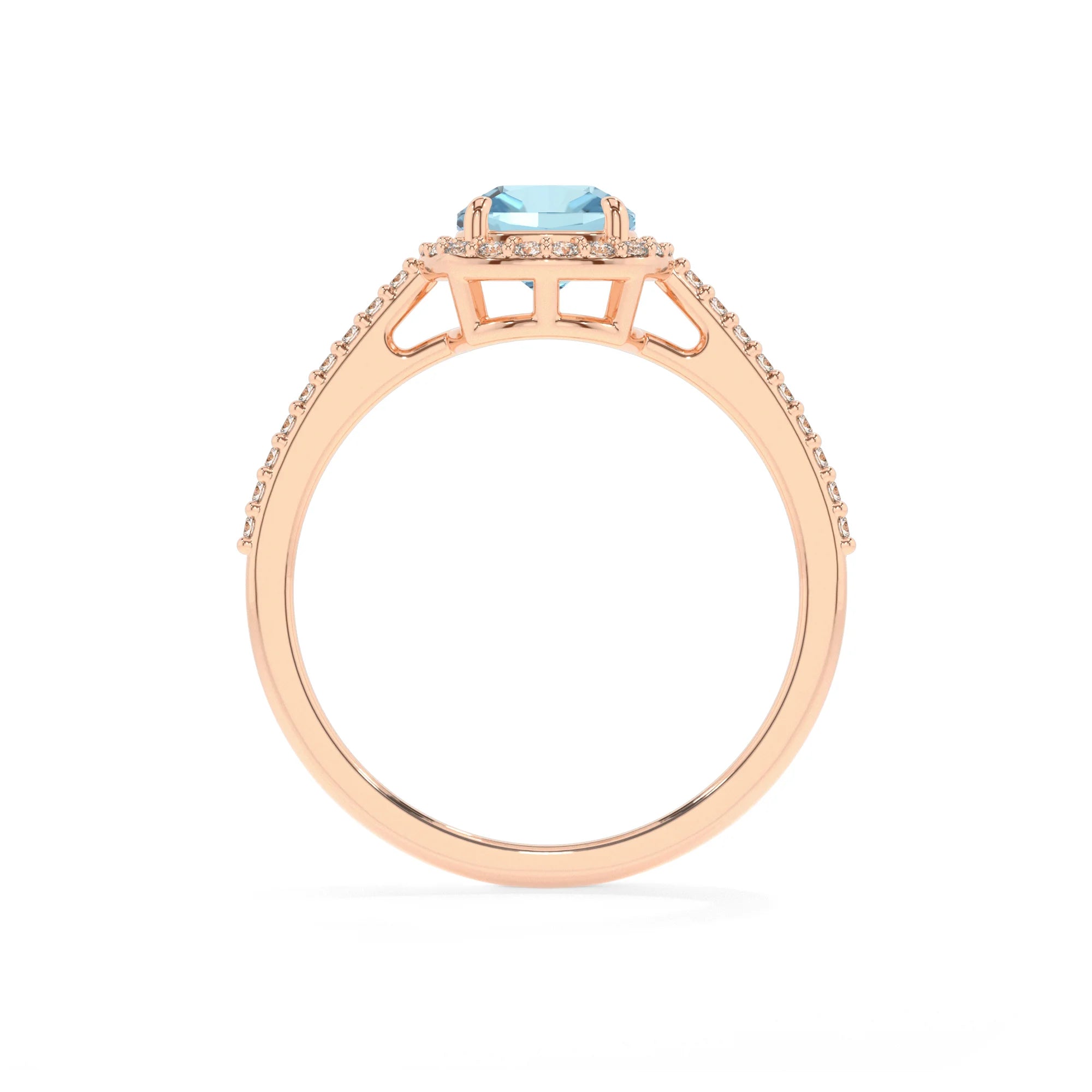 lab grown aquamarine cushion solitaire rings in rose gold