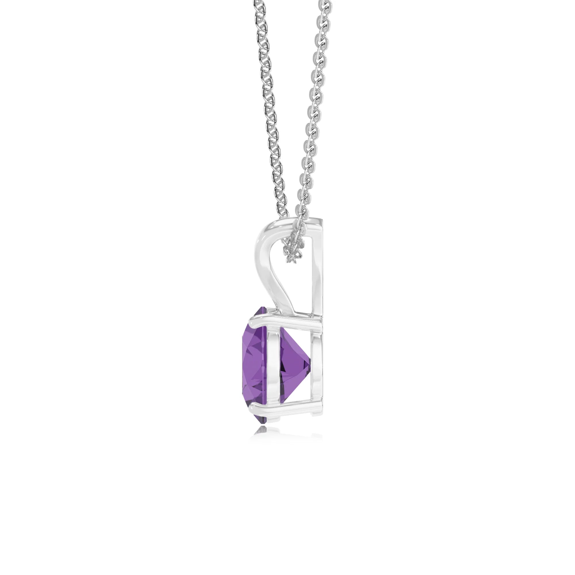 lab grown amethyst round solitaire v-bale necklaces in white gold