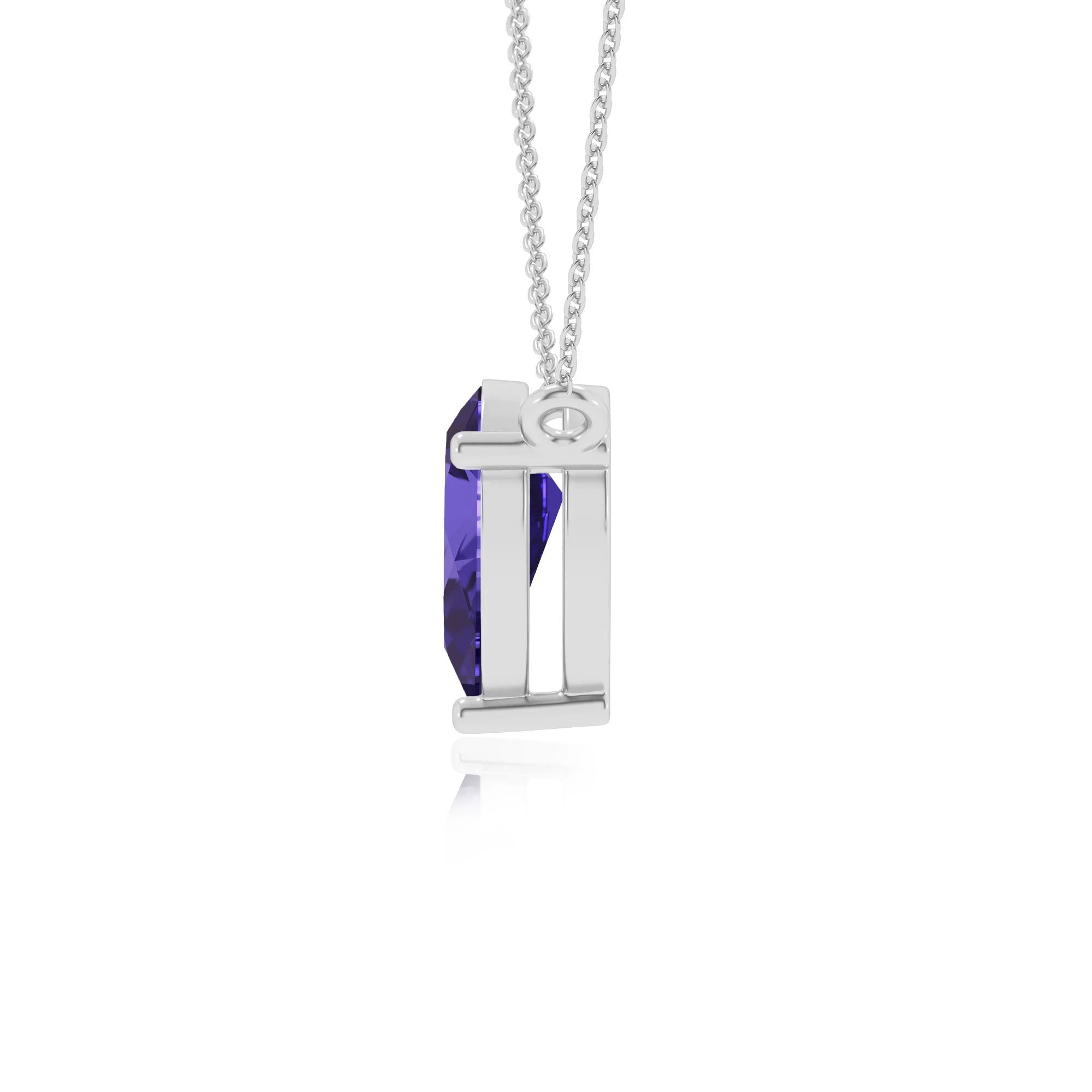 lab grown tanzanite pear solitaire necklaces in sterling silver