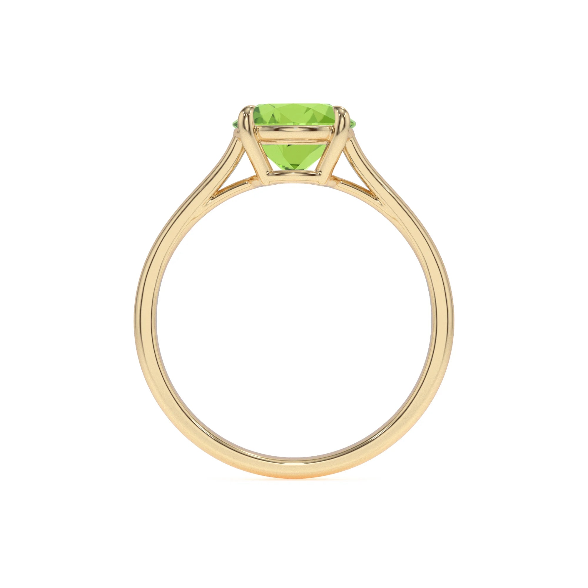 natural peridot round solitaire rings in yellow gold