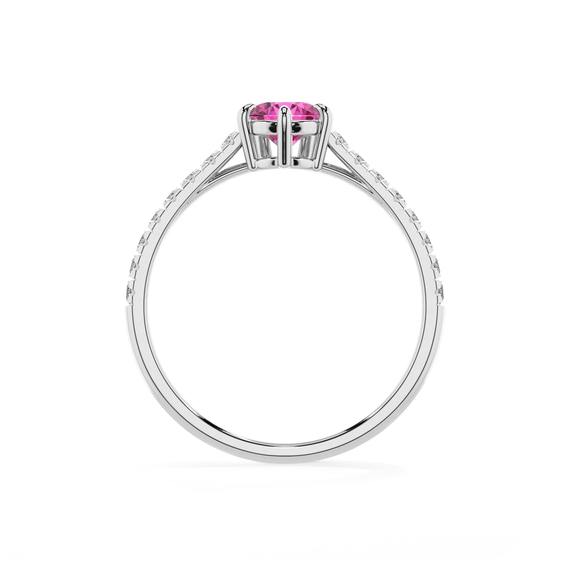 lab grown pink-sapphire pear half eternity solitaire engagement rings in sterling silver