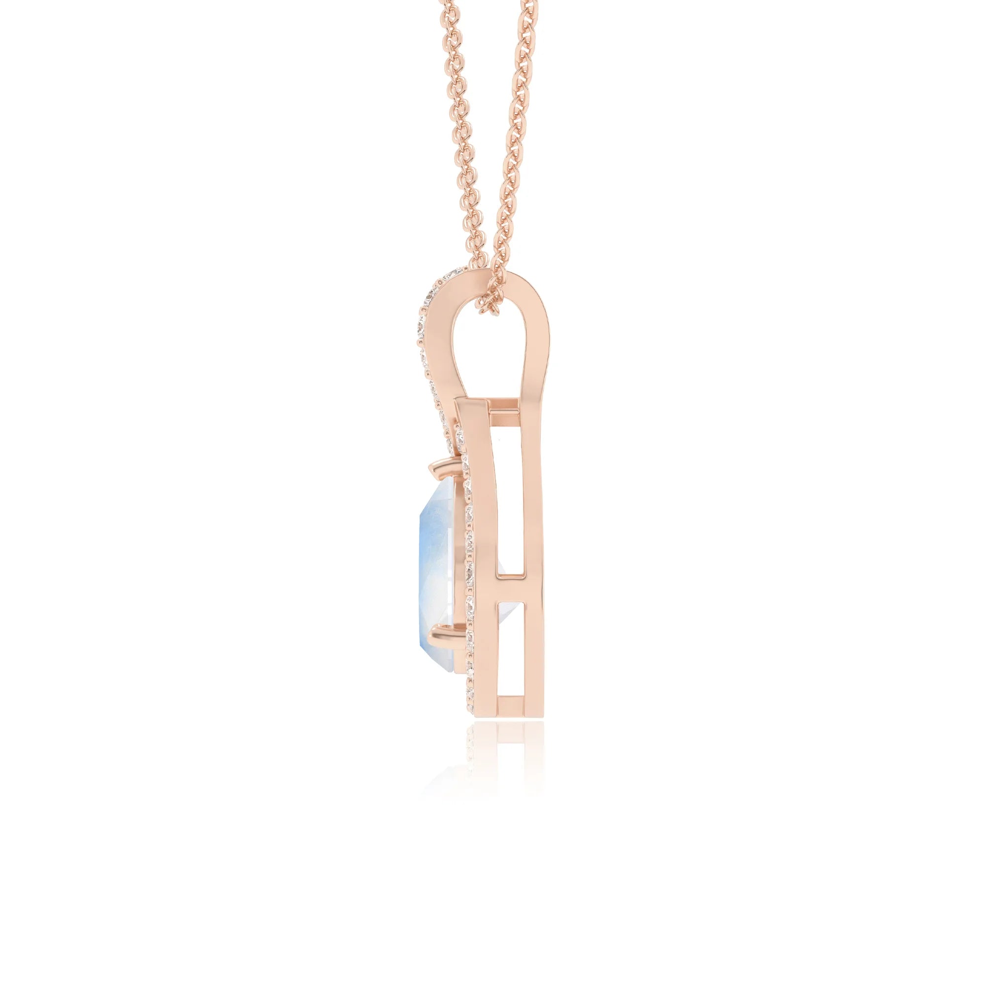 natural rainbow-moonstone pear solitaire necklaces in rose gold