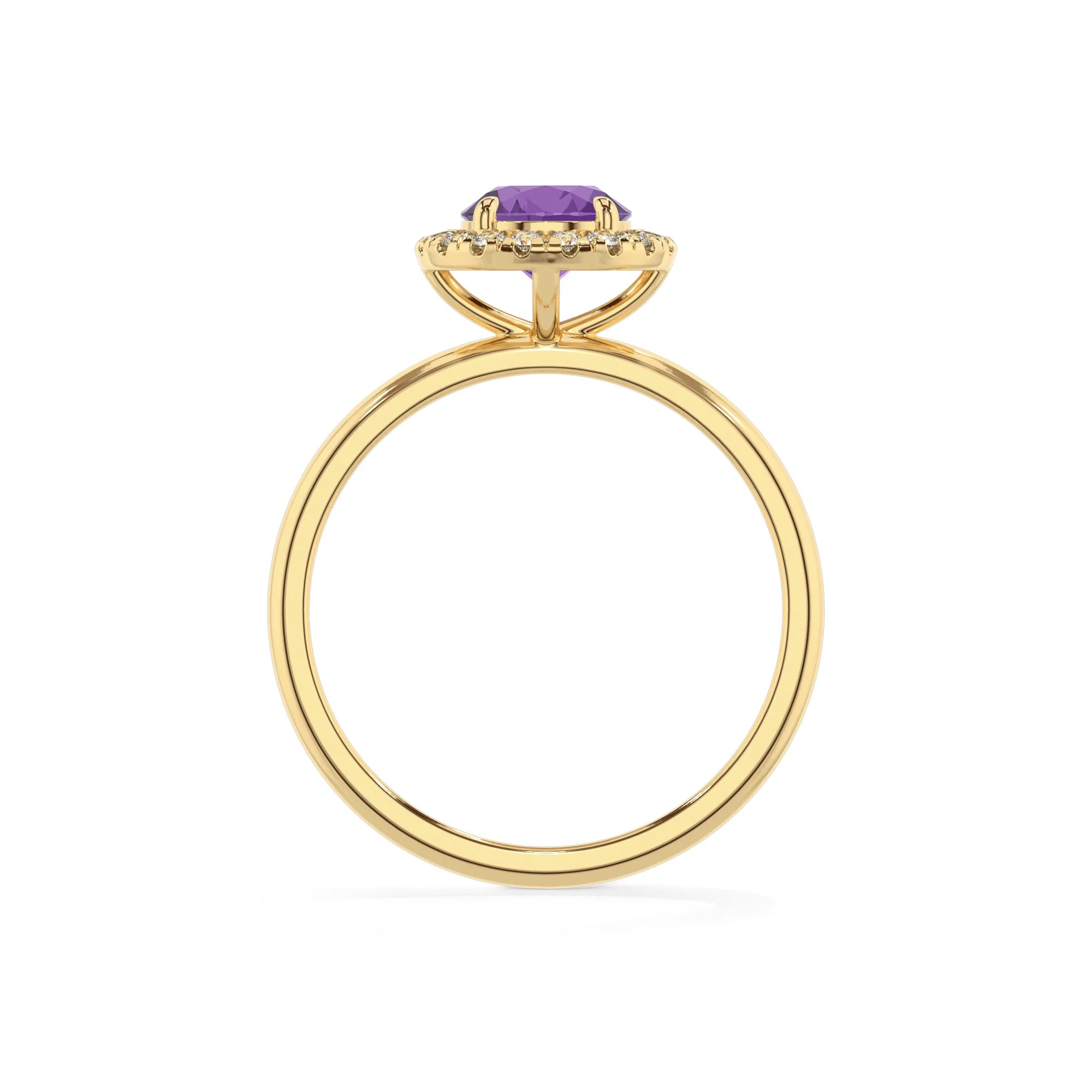 lab grown amethyst round solitaire rings in yellow gold