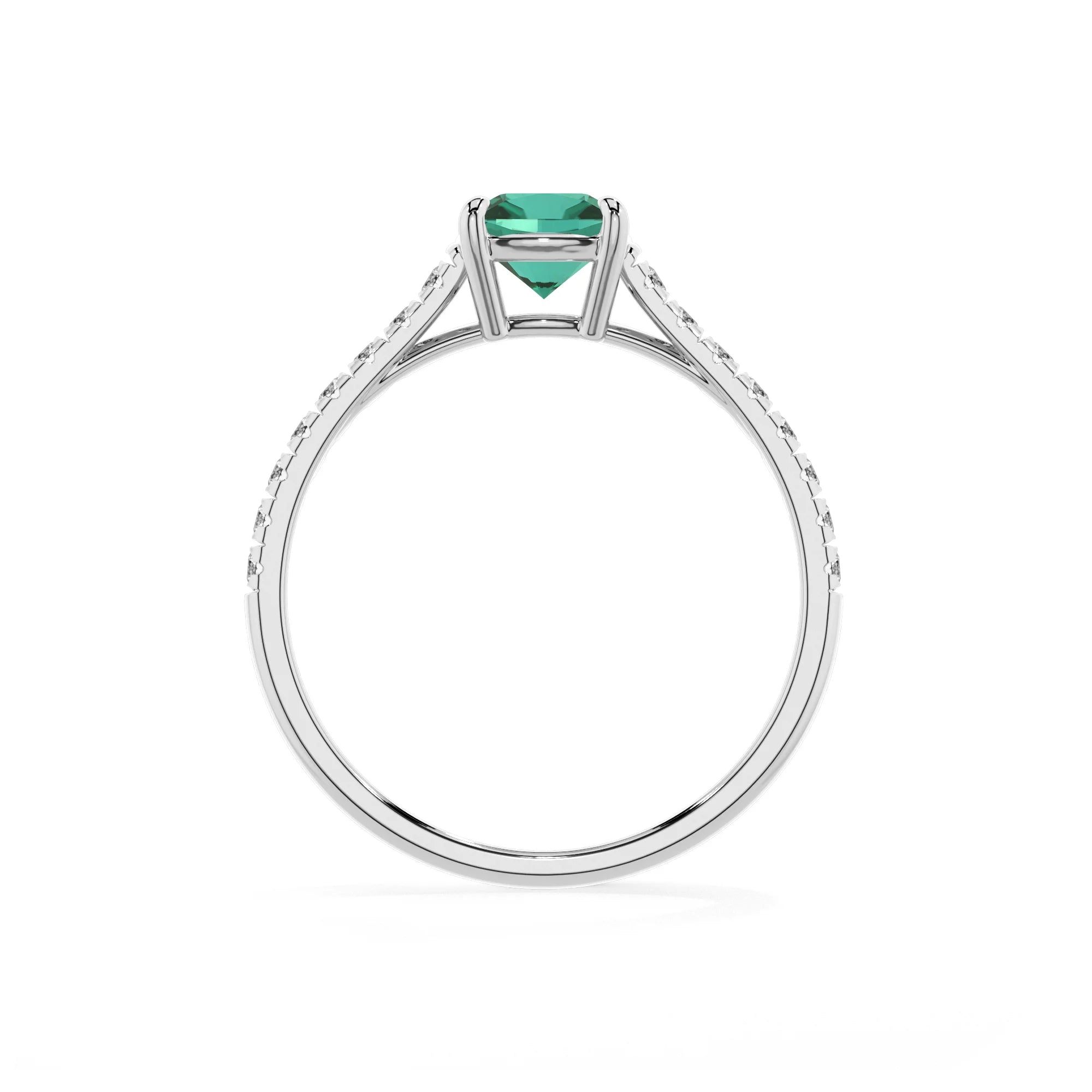 lab grown emerald cushion half eternity solitaire engagement rings in platinum