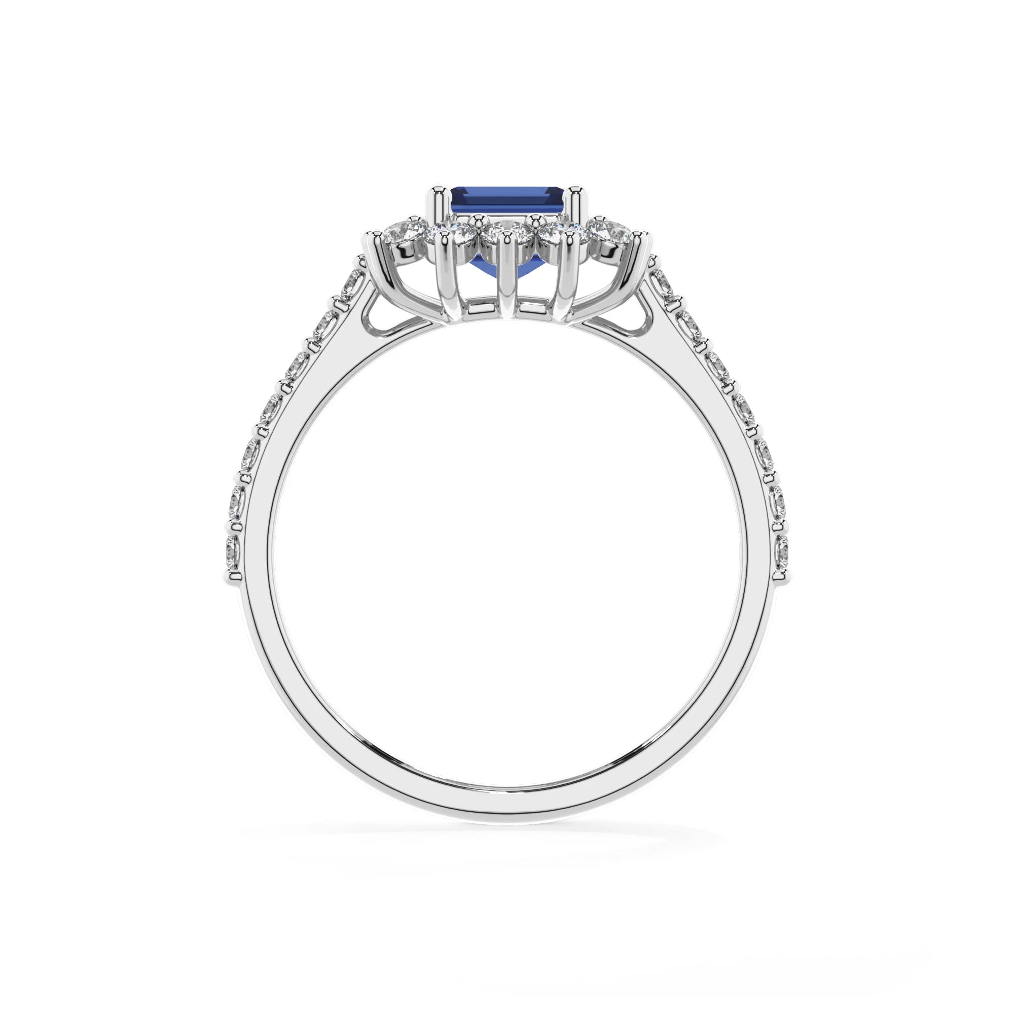 lab grown blue-sapphire emerald cut solitaire rings in sterling silver