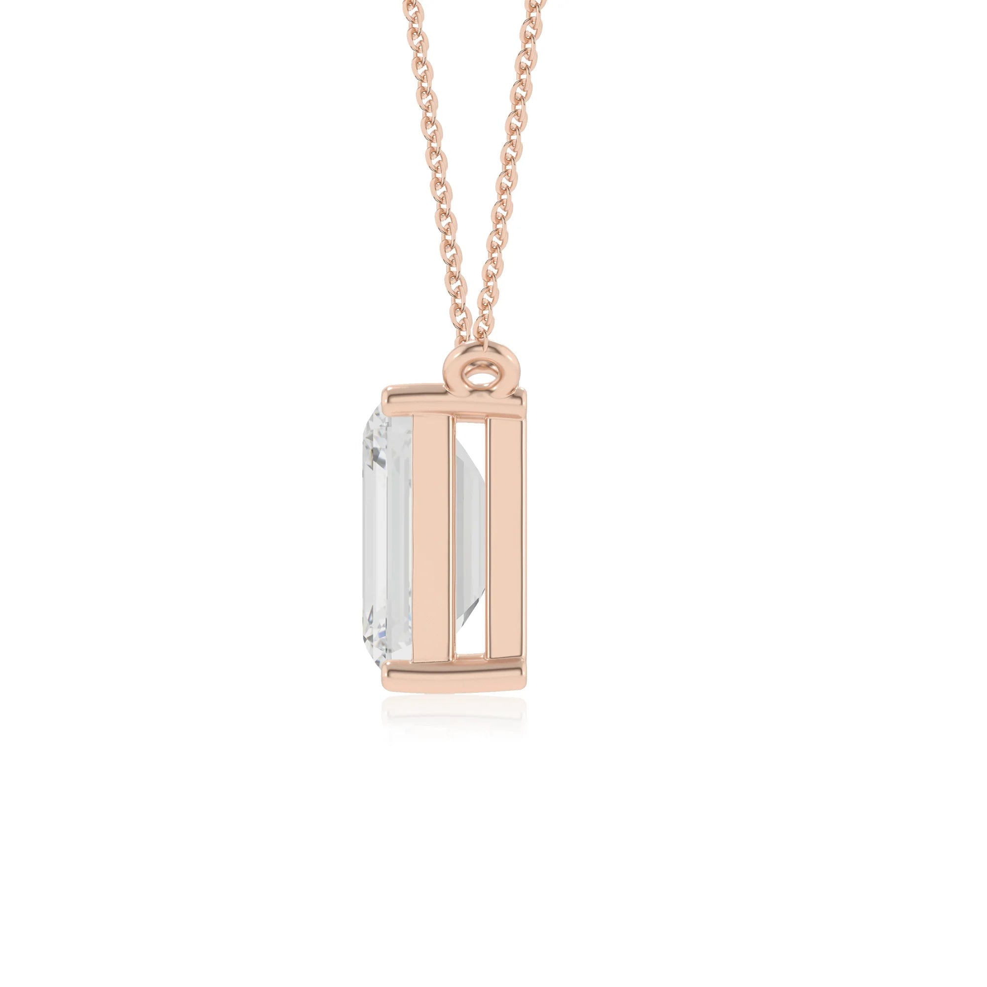 lab grown moissanite emerald cut solitaire necklaces in rose gold