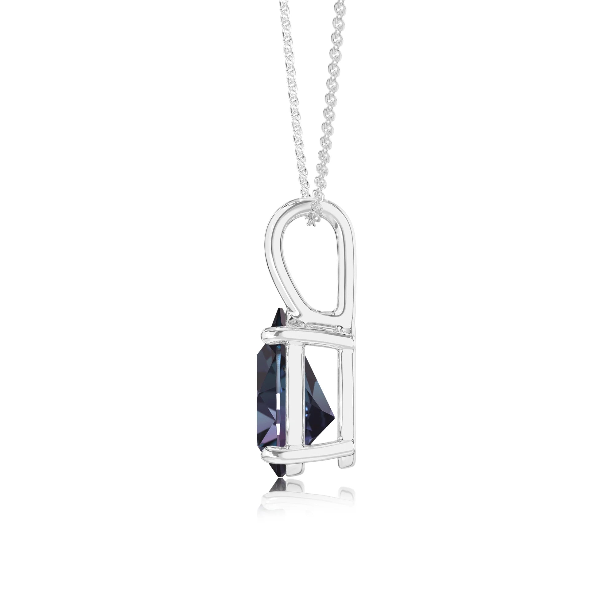 lab grown alexandrite pear solitaire necklaces in white gold