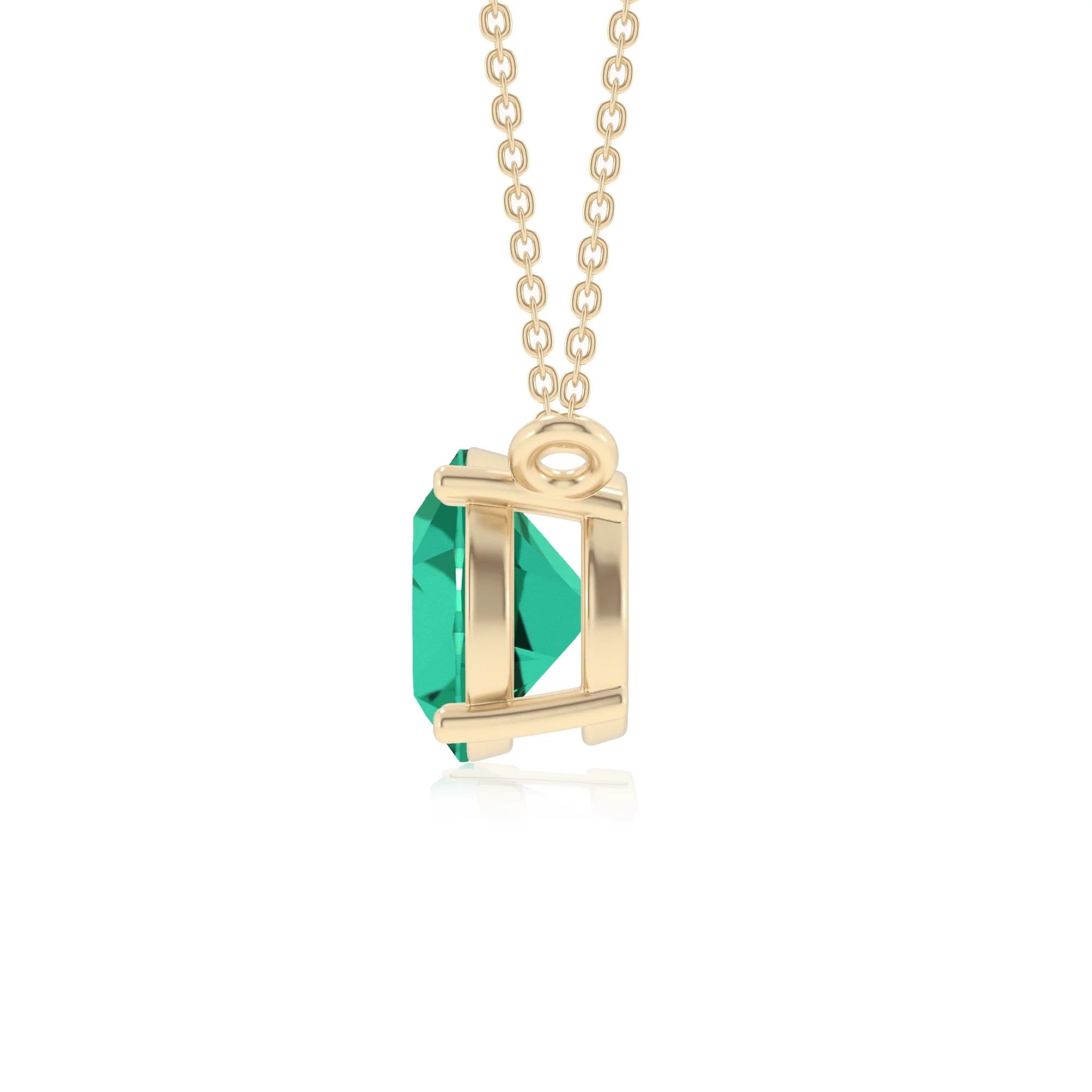 lab grown emerald round solitaire necklaces in yellow gold