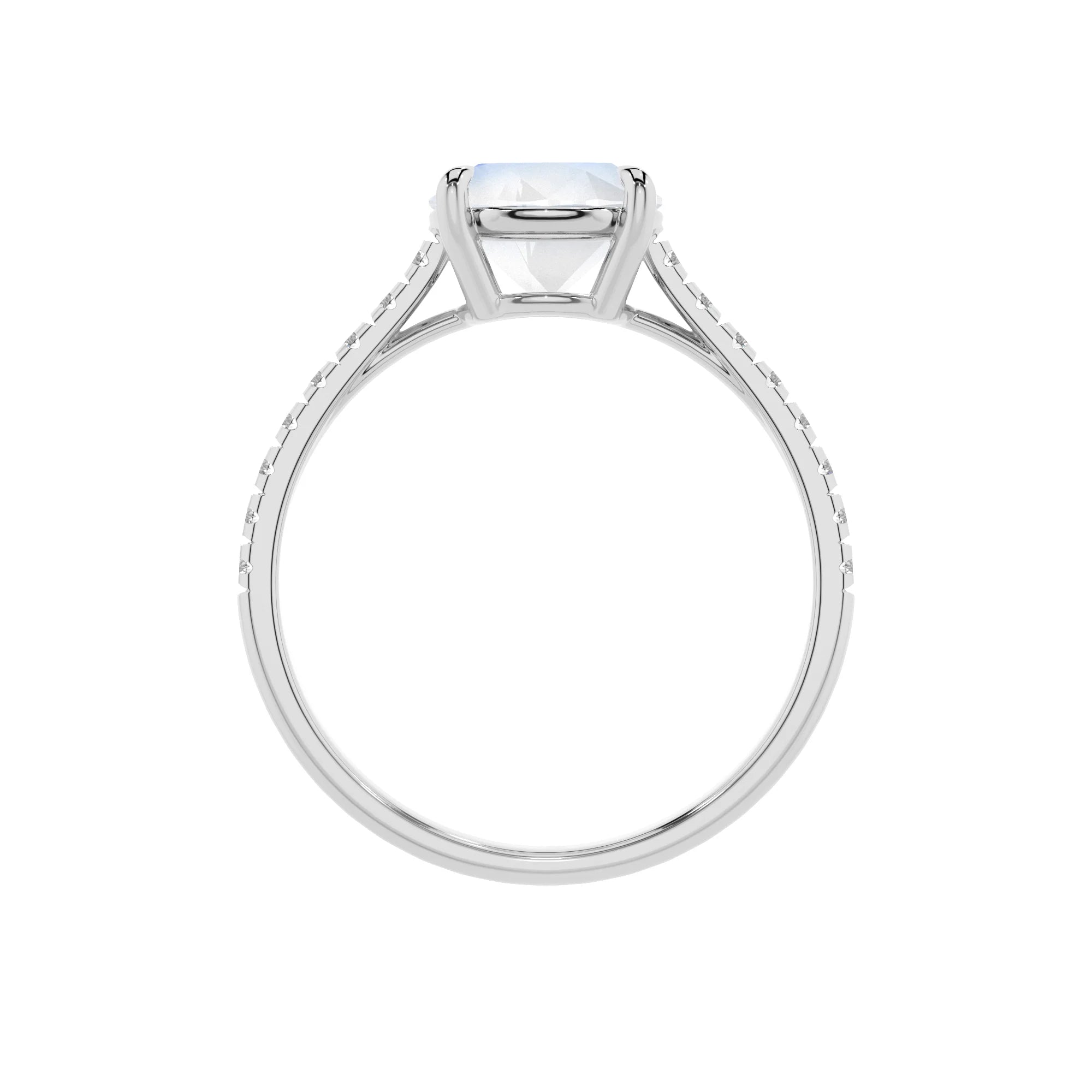 natural rainbow-moonstone round half eternity solitaire engagement rings in white gold
