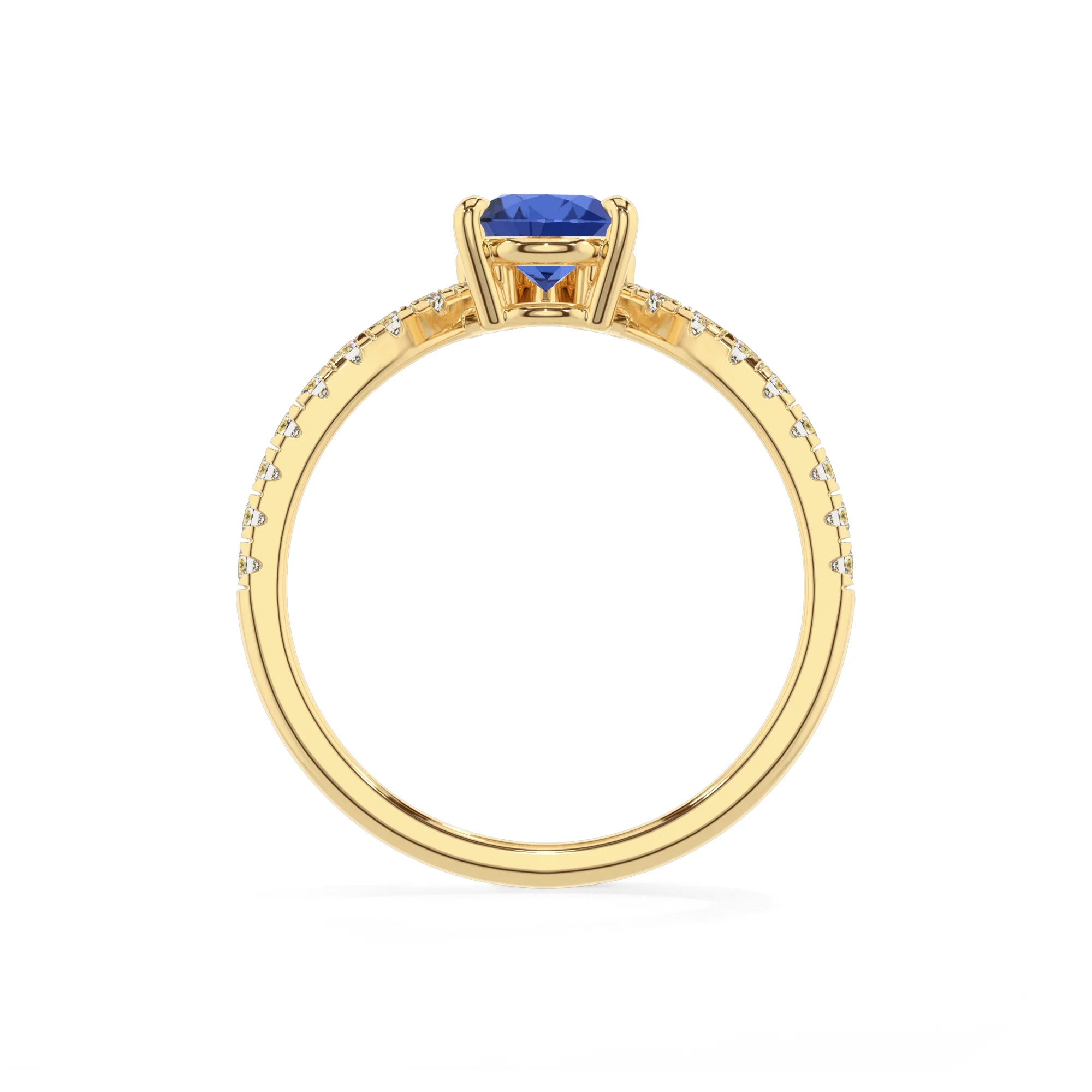 lab grown blue-sapphire pear solitaire rings in yellow gold