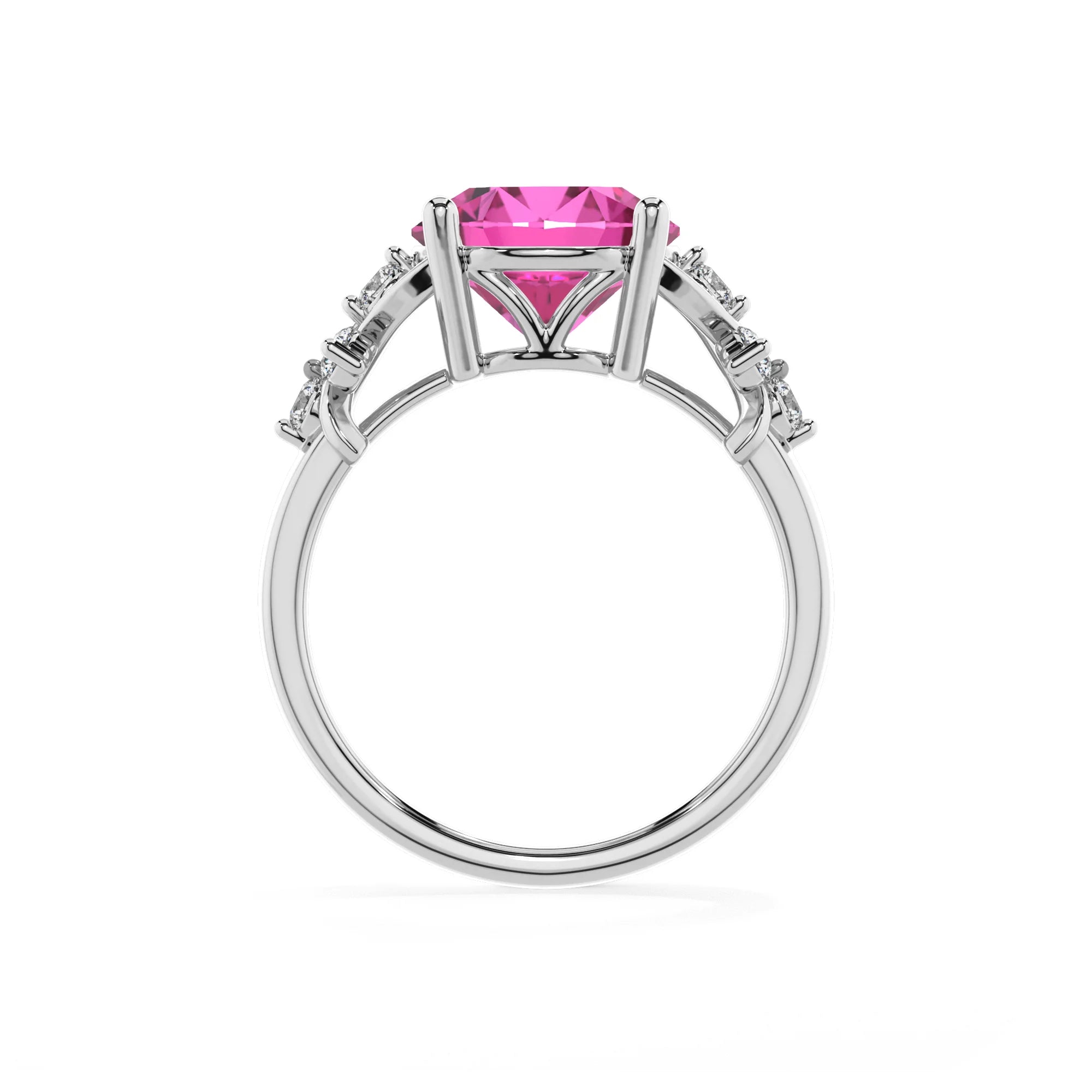 lab grown pink-sapphire round solitaire rings in sterling silver
