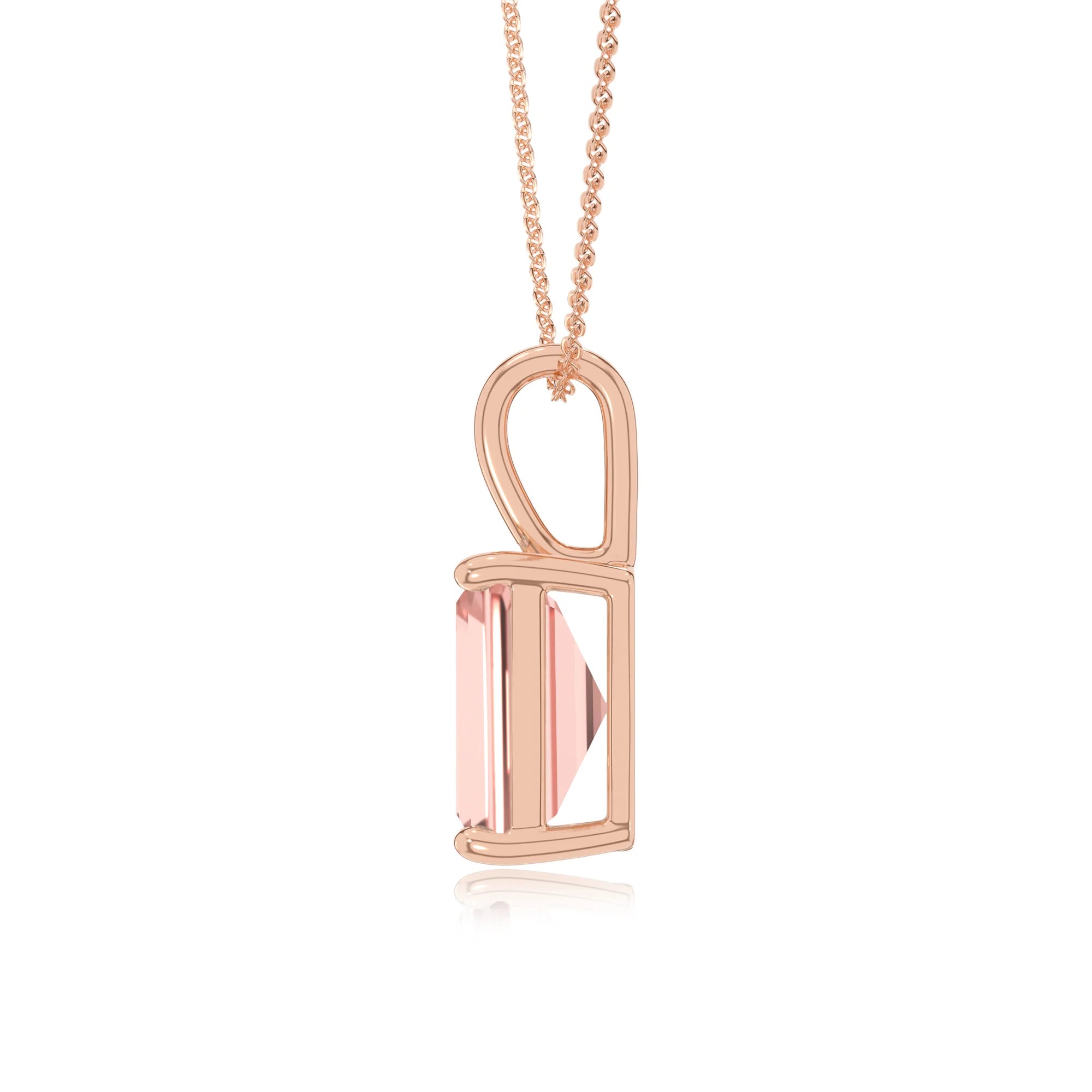 lab grown morganite emerald cut solitaire necklaces in rose gold