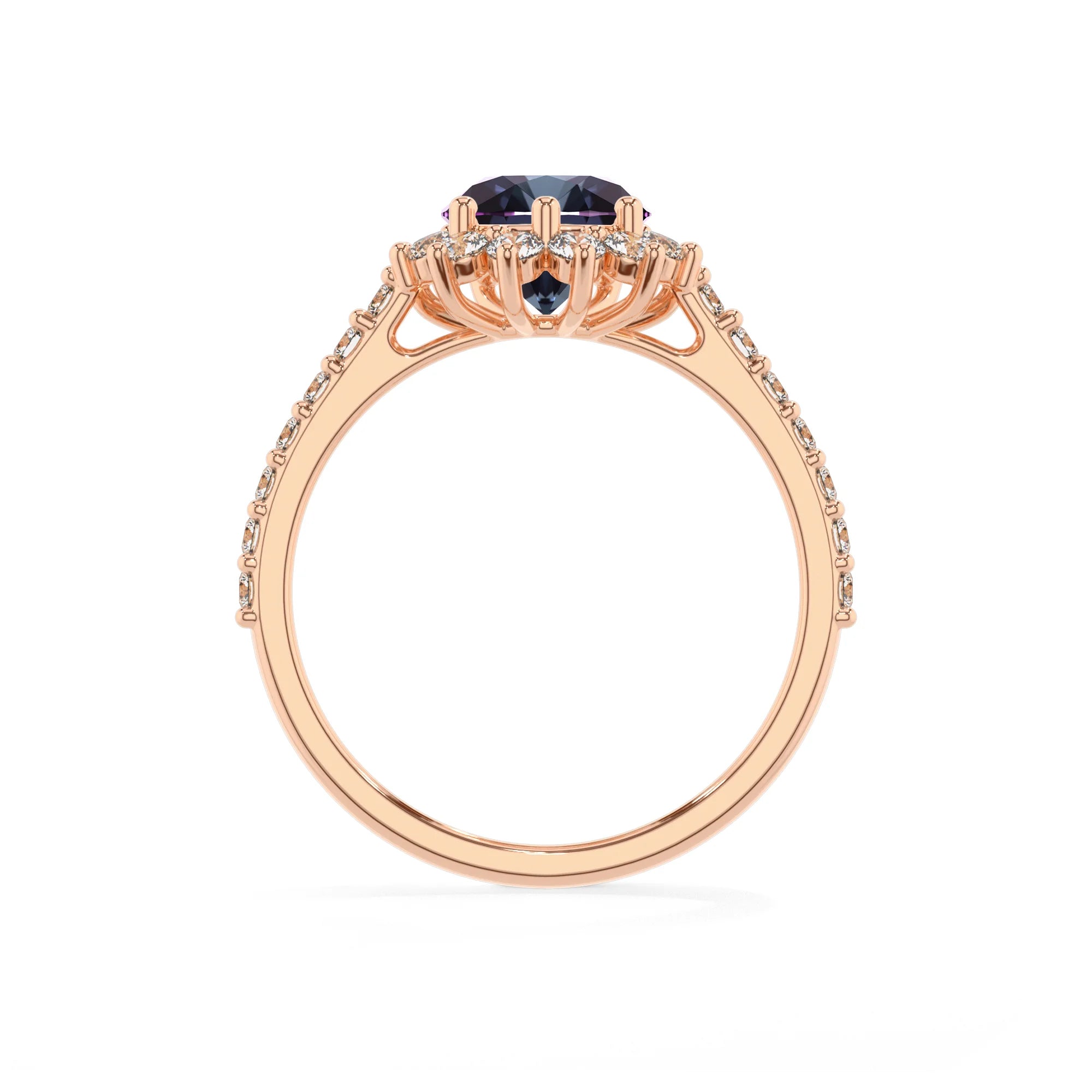 lab grown alexandrite pear solitaire rings in rose gold