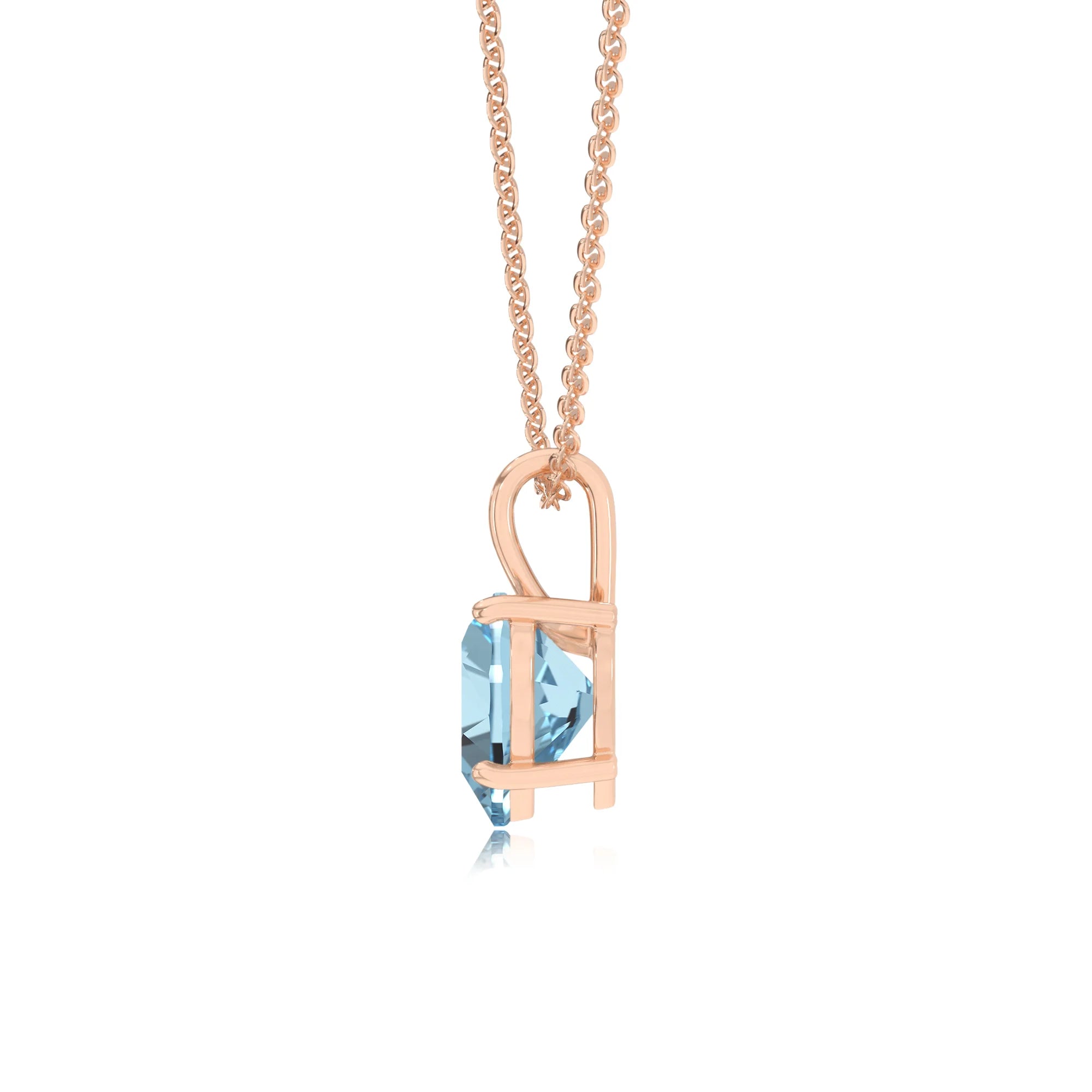 lab grown aquamarine heart solitaire necklaces in rose gold