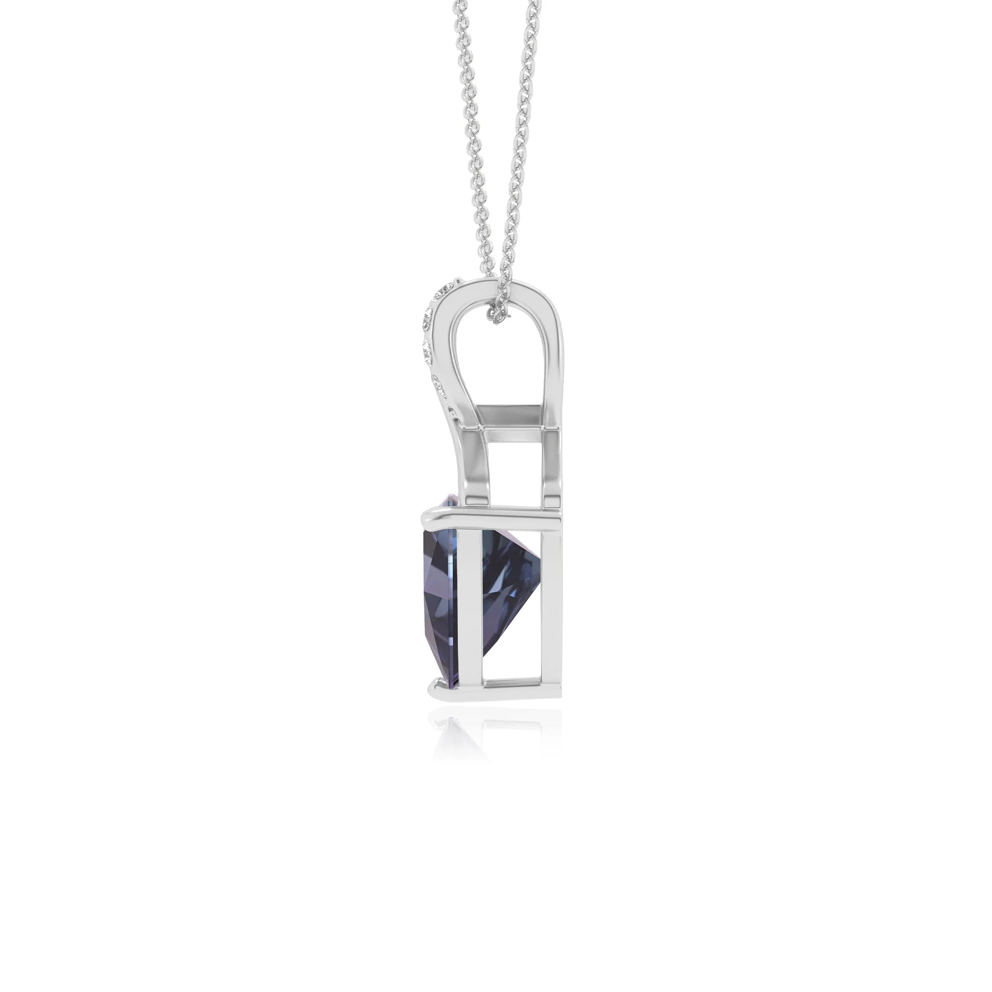 lab grown alexandrite trillion solitaire necklaces in sterling silver