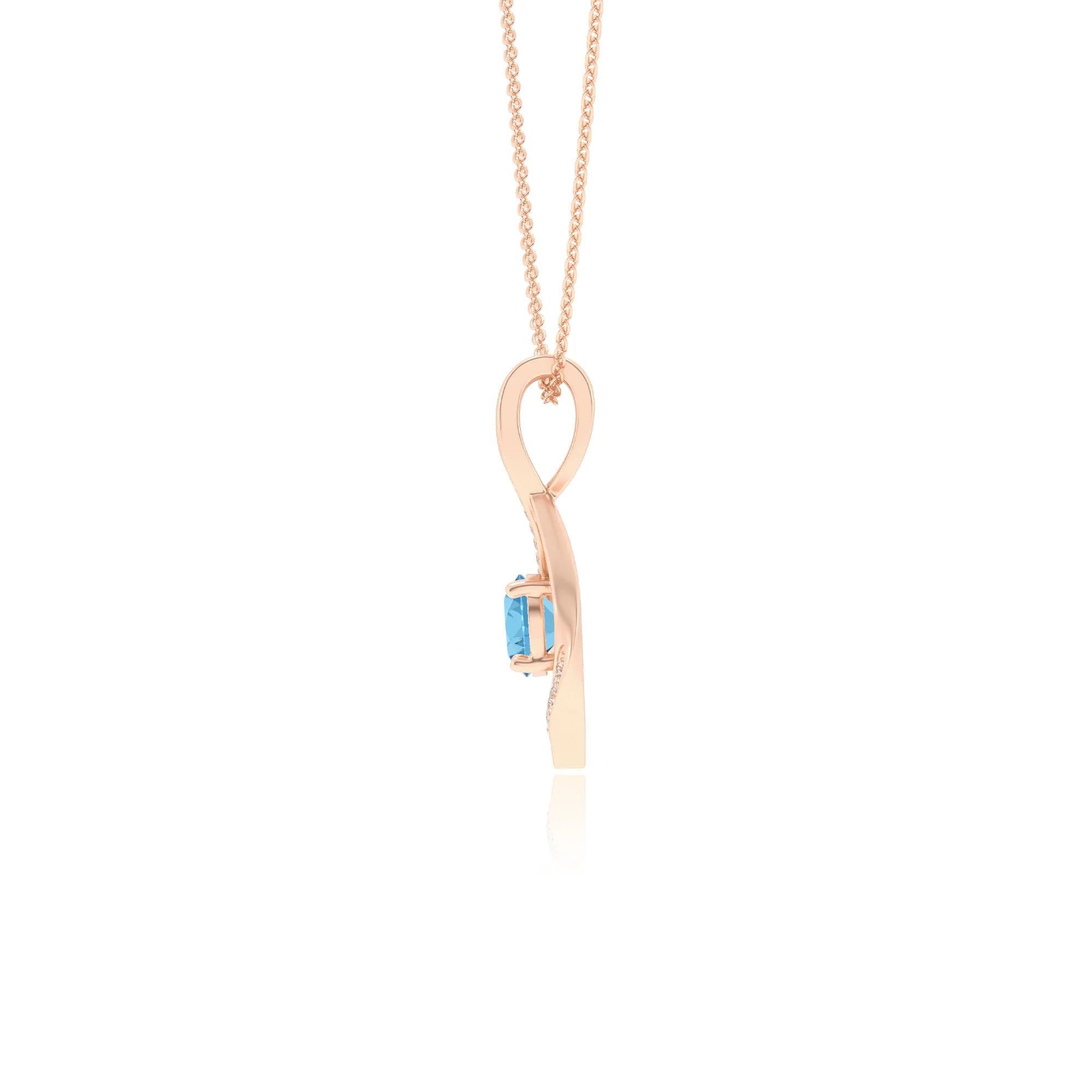 natural swiss-blue-topaz round solitaire necklaces in rose gold