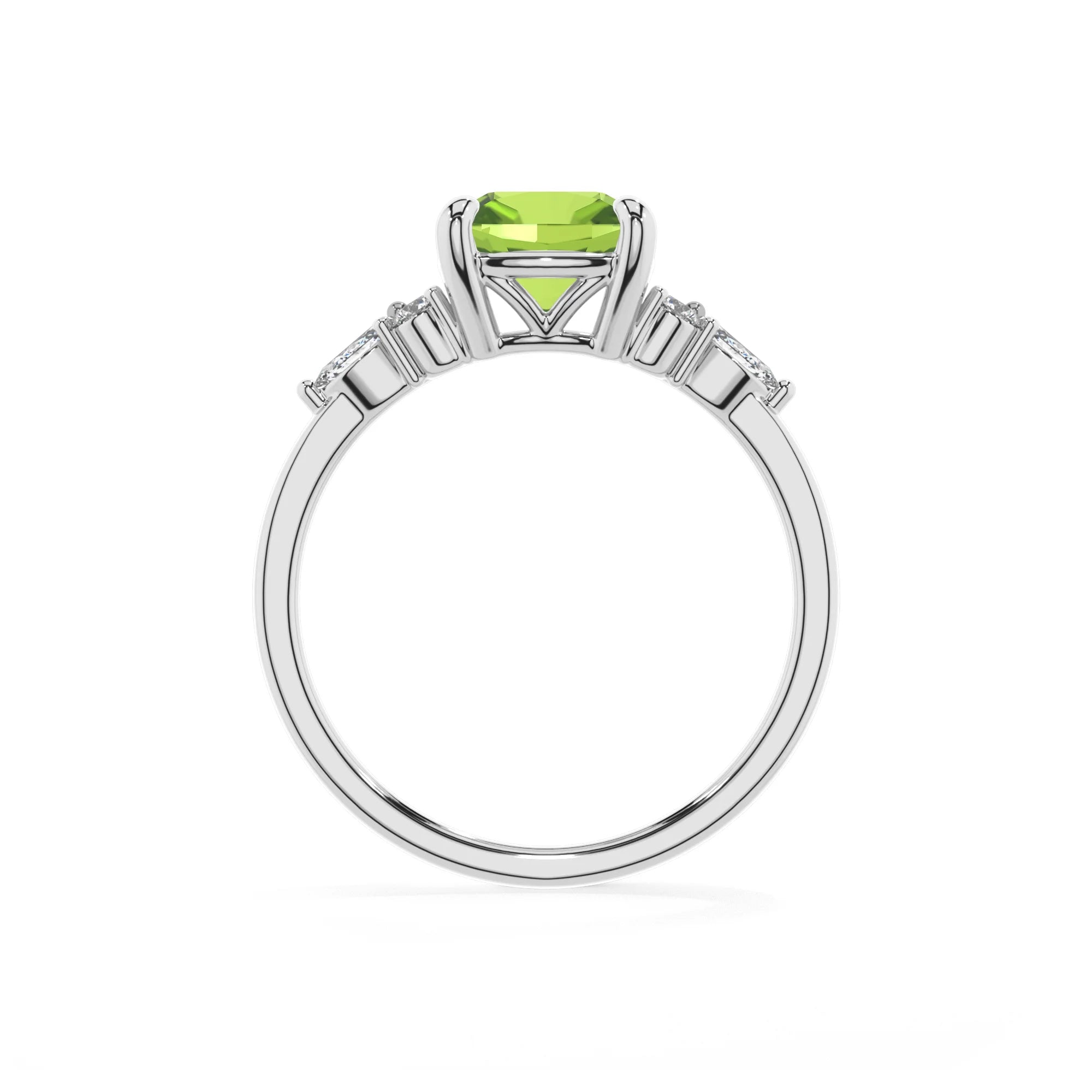 natural peridot cushion solitaire rings in platinum