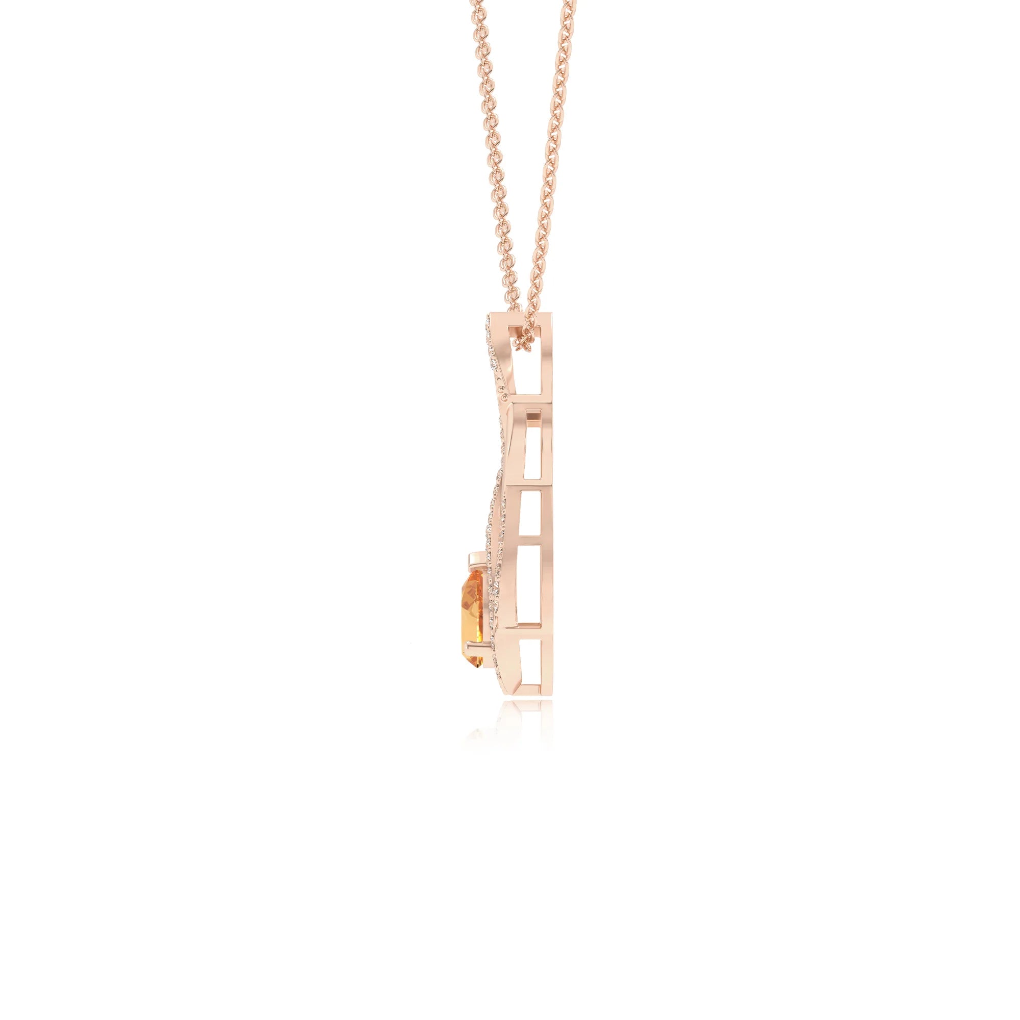 lab grown citrine pear solitaire necklaces in rose gold