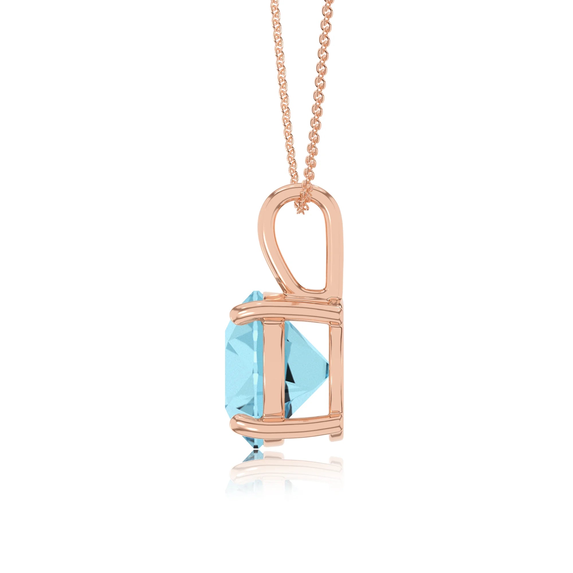 lab grown aquamarine round solitaire necklaces in rose gold