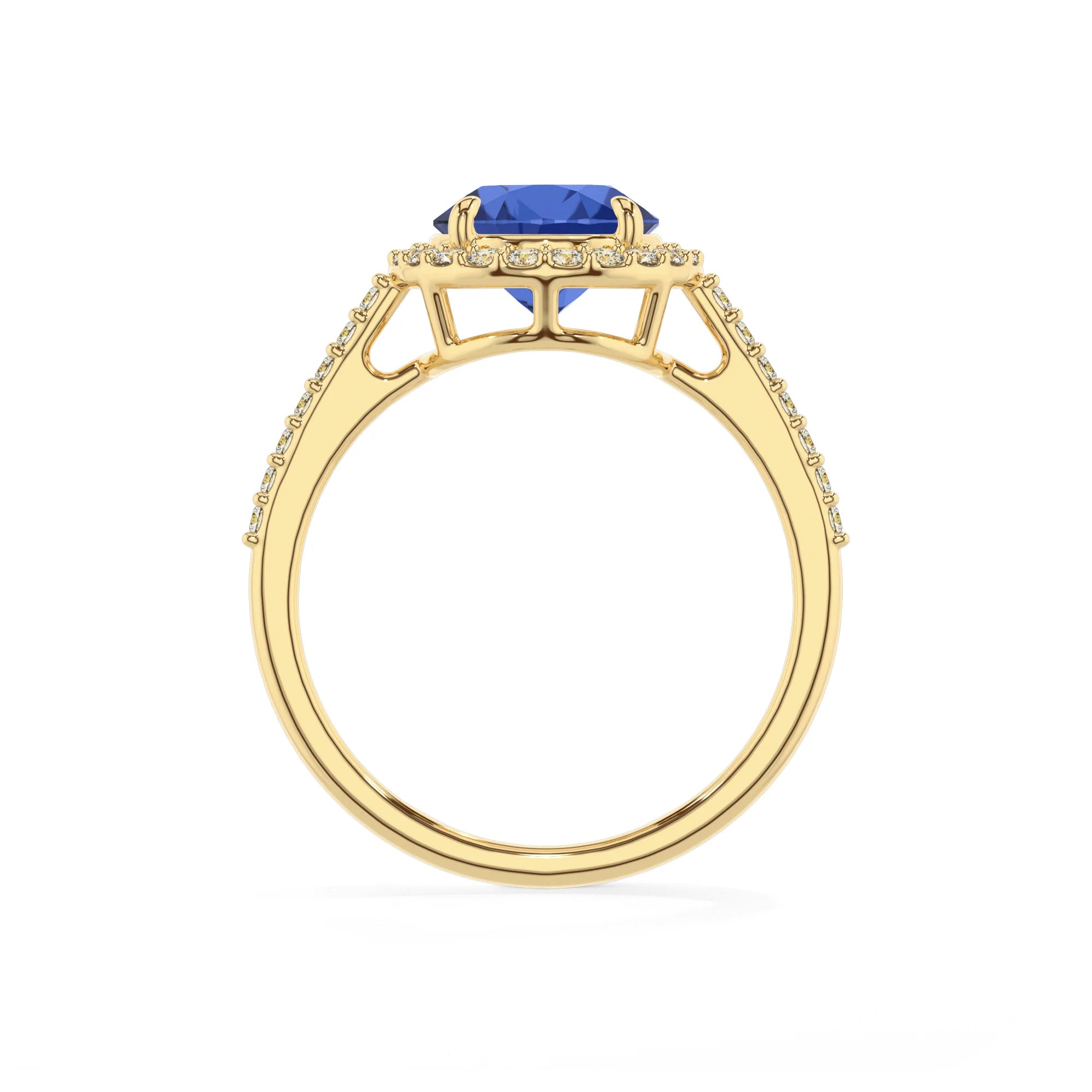 lab grown blue-sapphire round solitaire rings in yellow gold