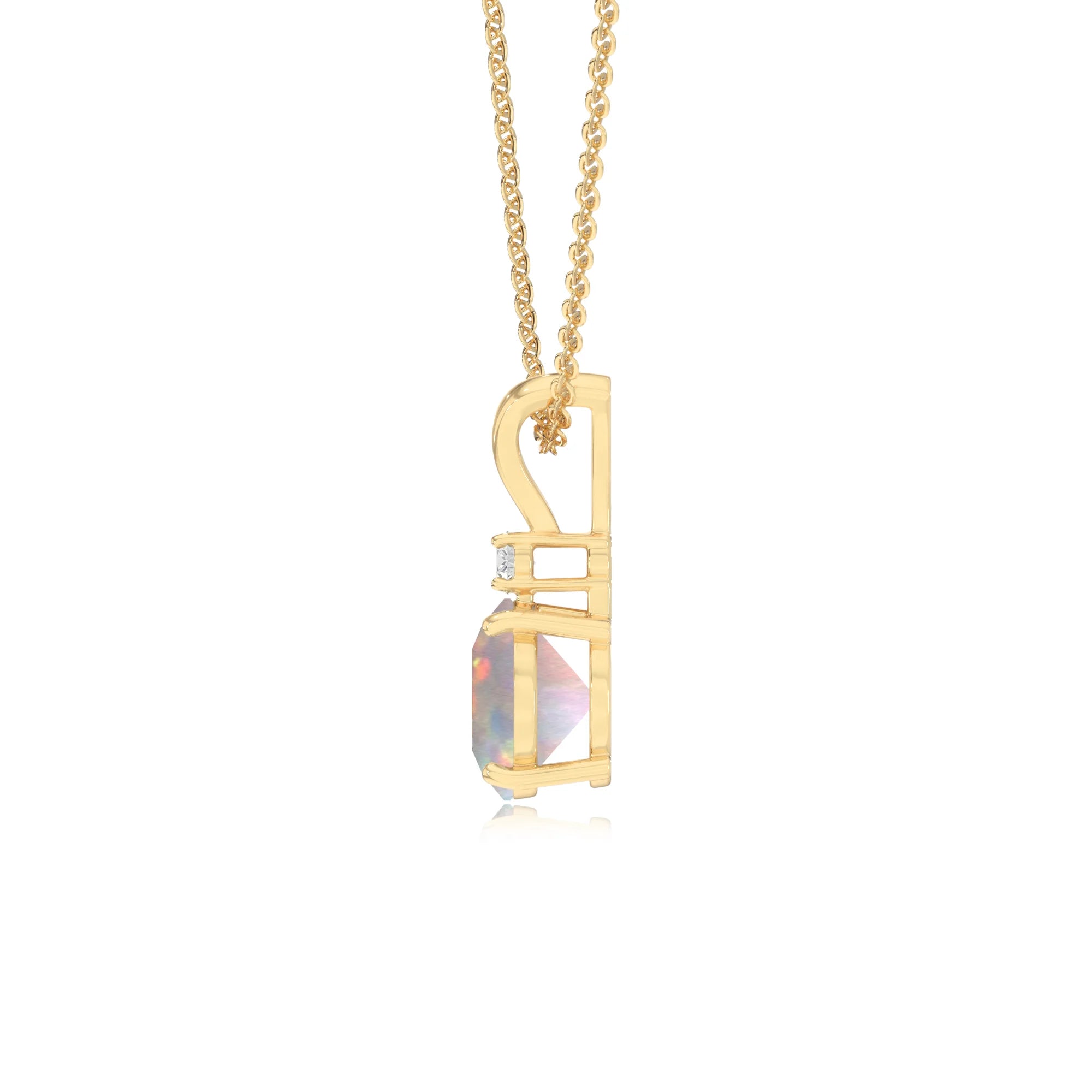 lab grown opal round solitaire v-bale necklaces in yellow gold