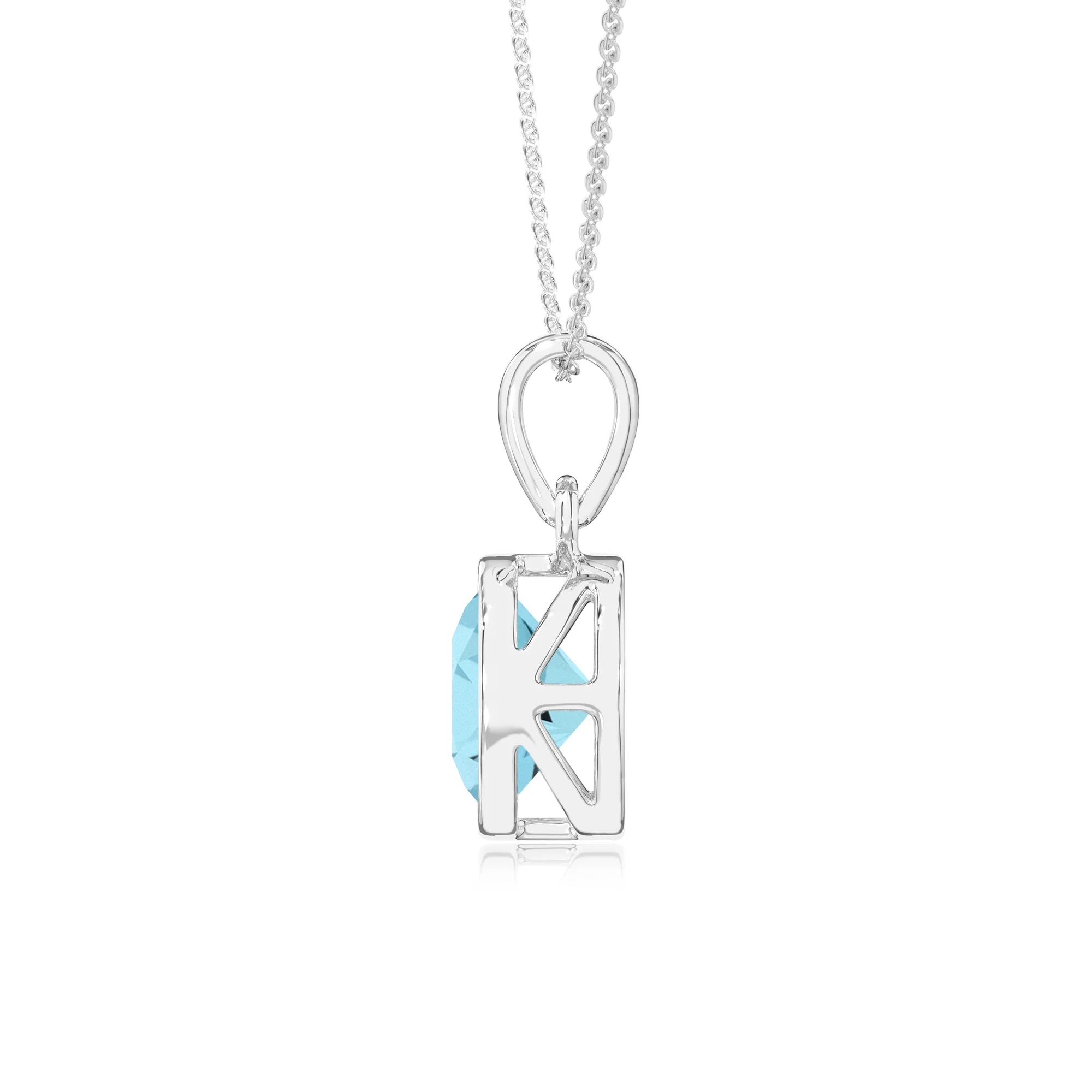 lab grown aquamarine round solitaire necklaces in sterling silver