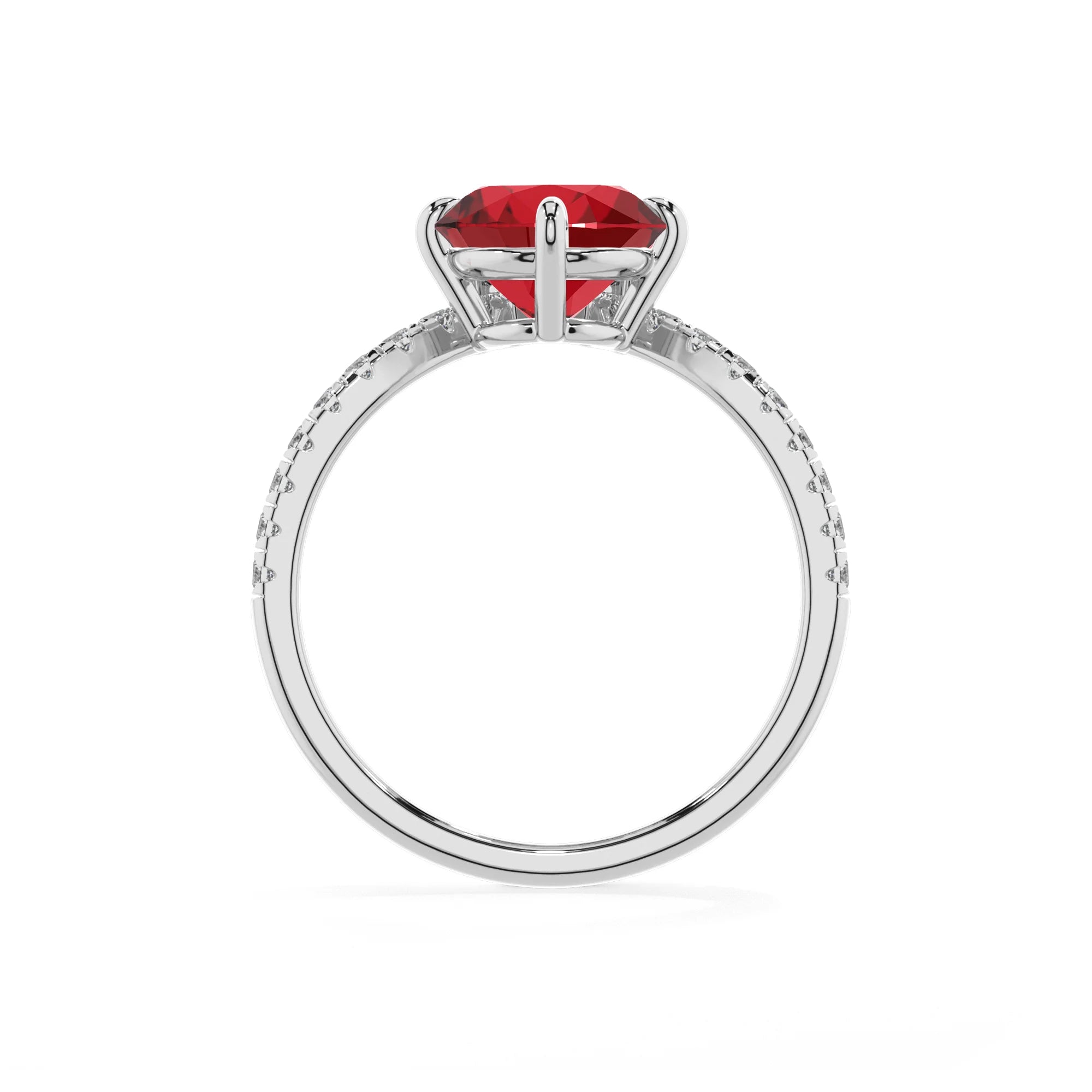lab grown ruby round solitaire rings in white gold