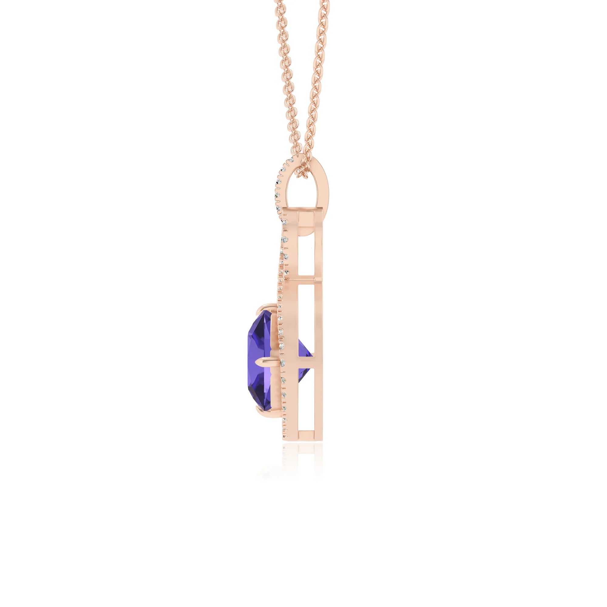 lab grown tanzanite cushion infinity necklaces in rose gold