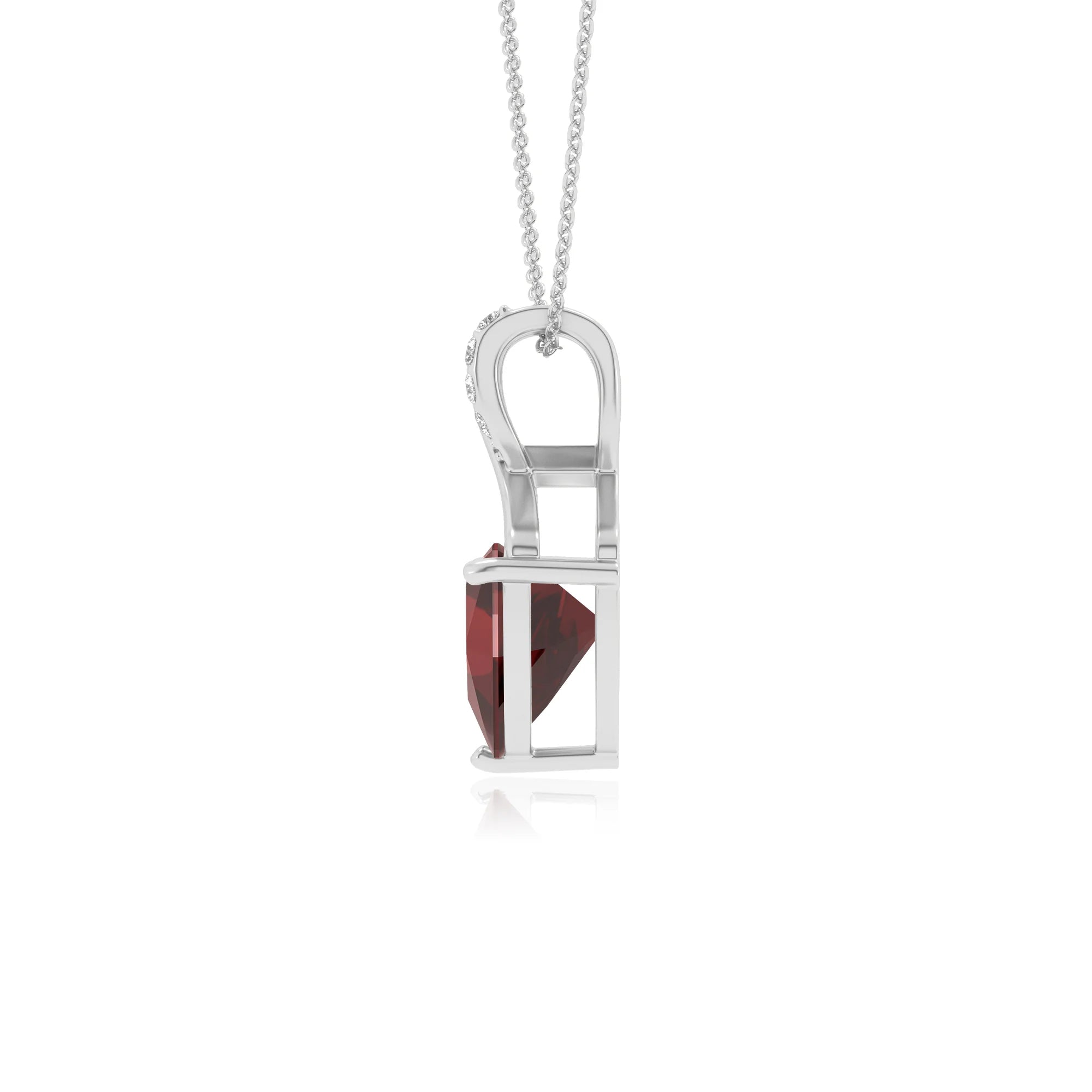 natural garnet trillion solitaire necklaces in platinum