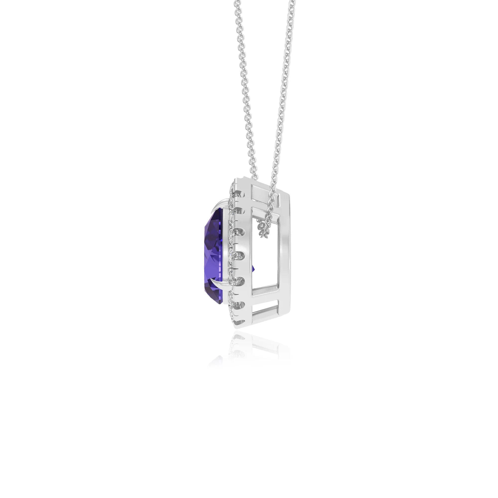 lab grown tanzanite pear solitaire necklaces in sterling silver