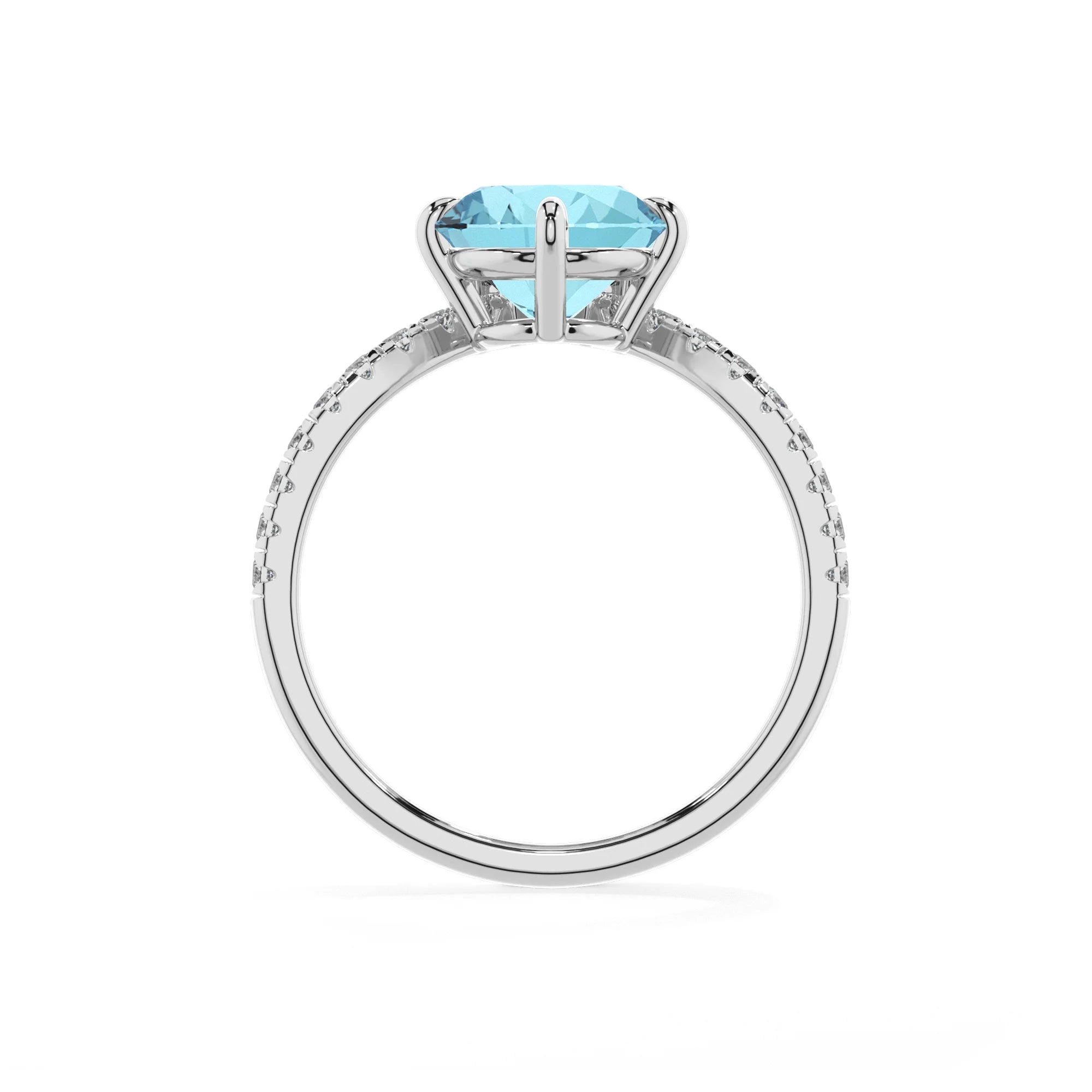 lab grown aquamarine round solitaire rings in white gold