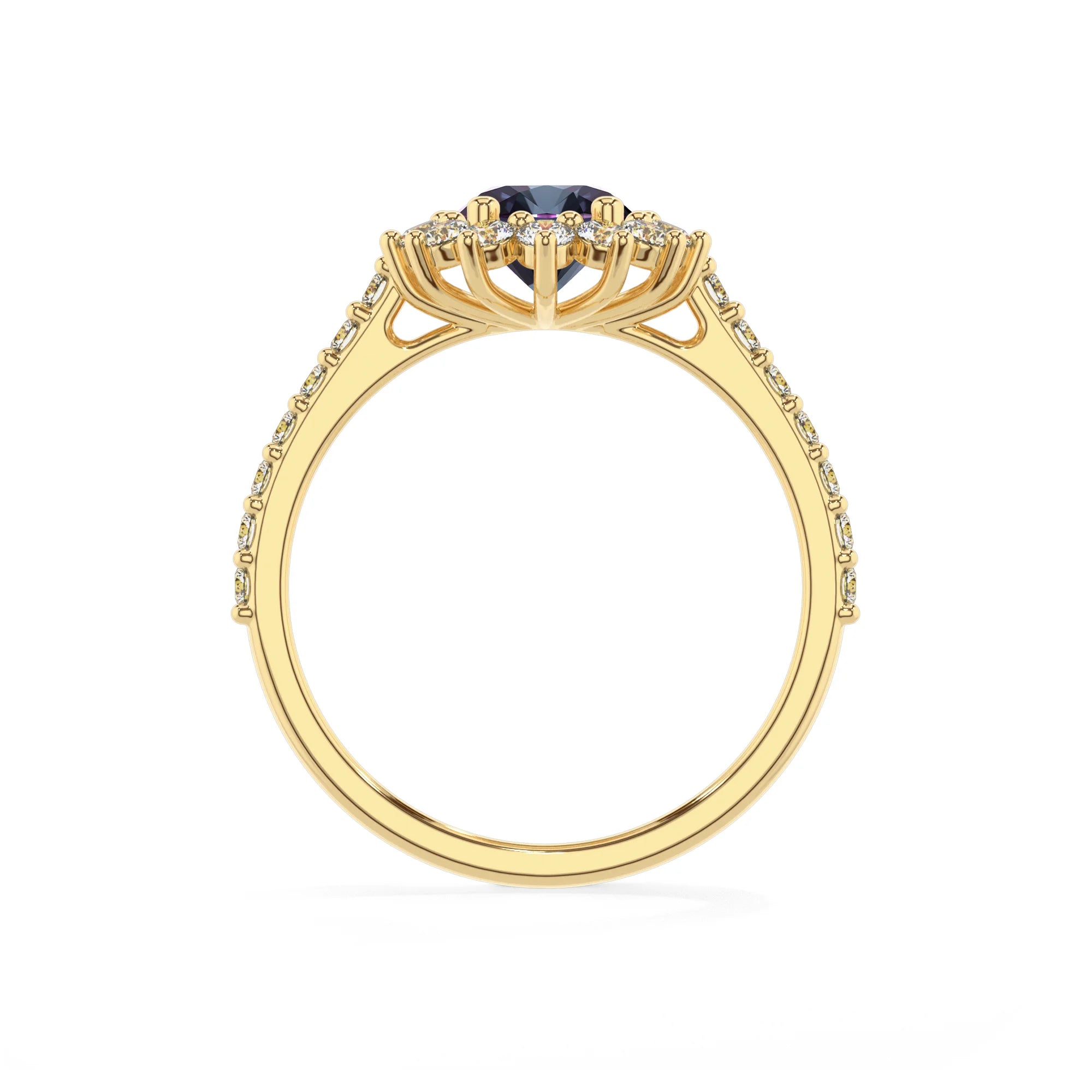 lab grown alexandrite oval solitaire rings in yellow gold