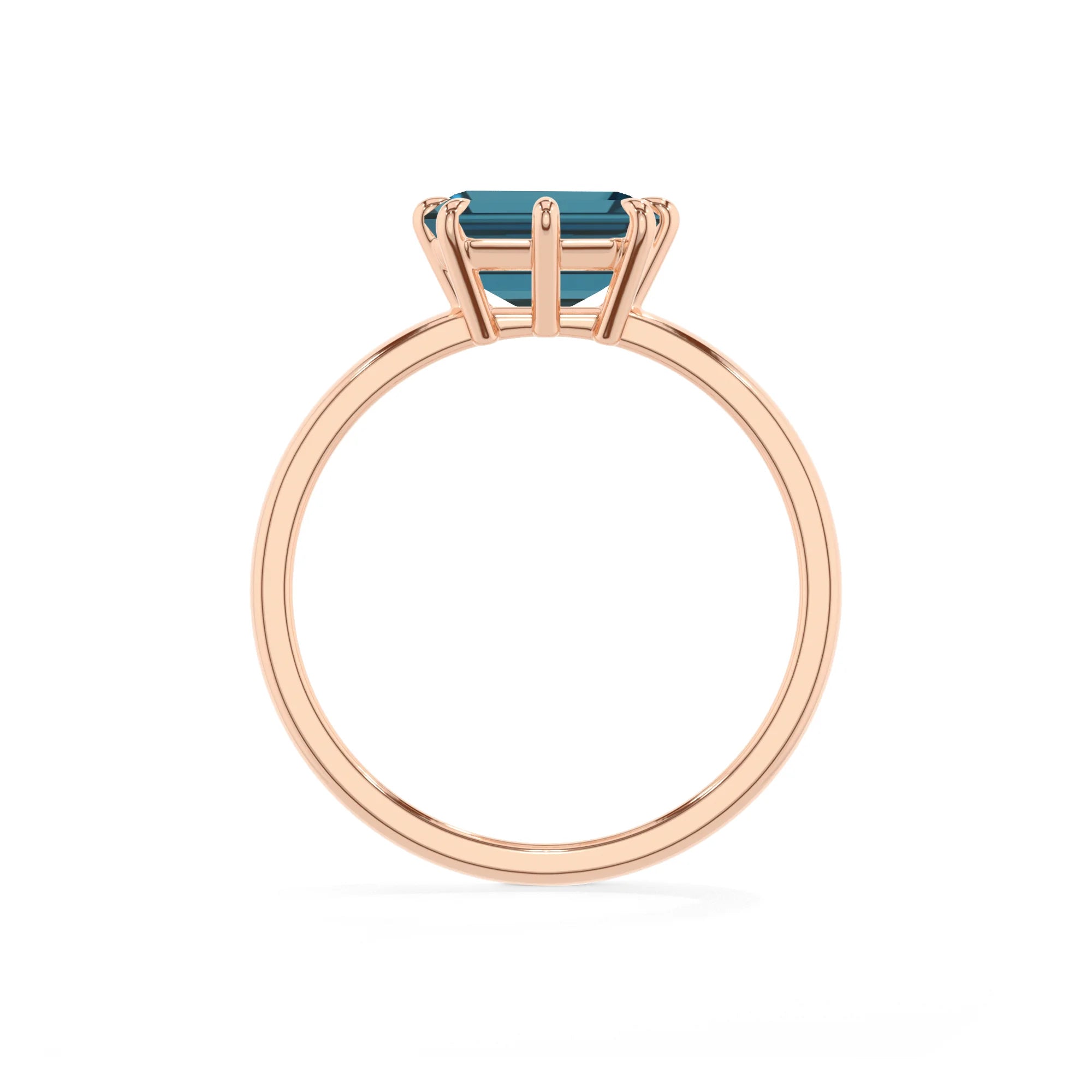 natural london-blue-topaz emerald cut solitaire rings in rose gold