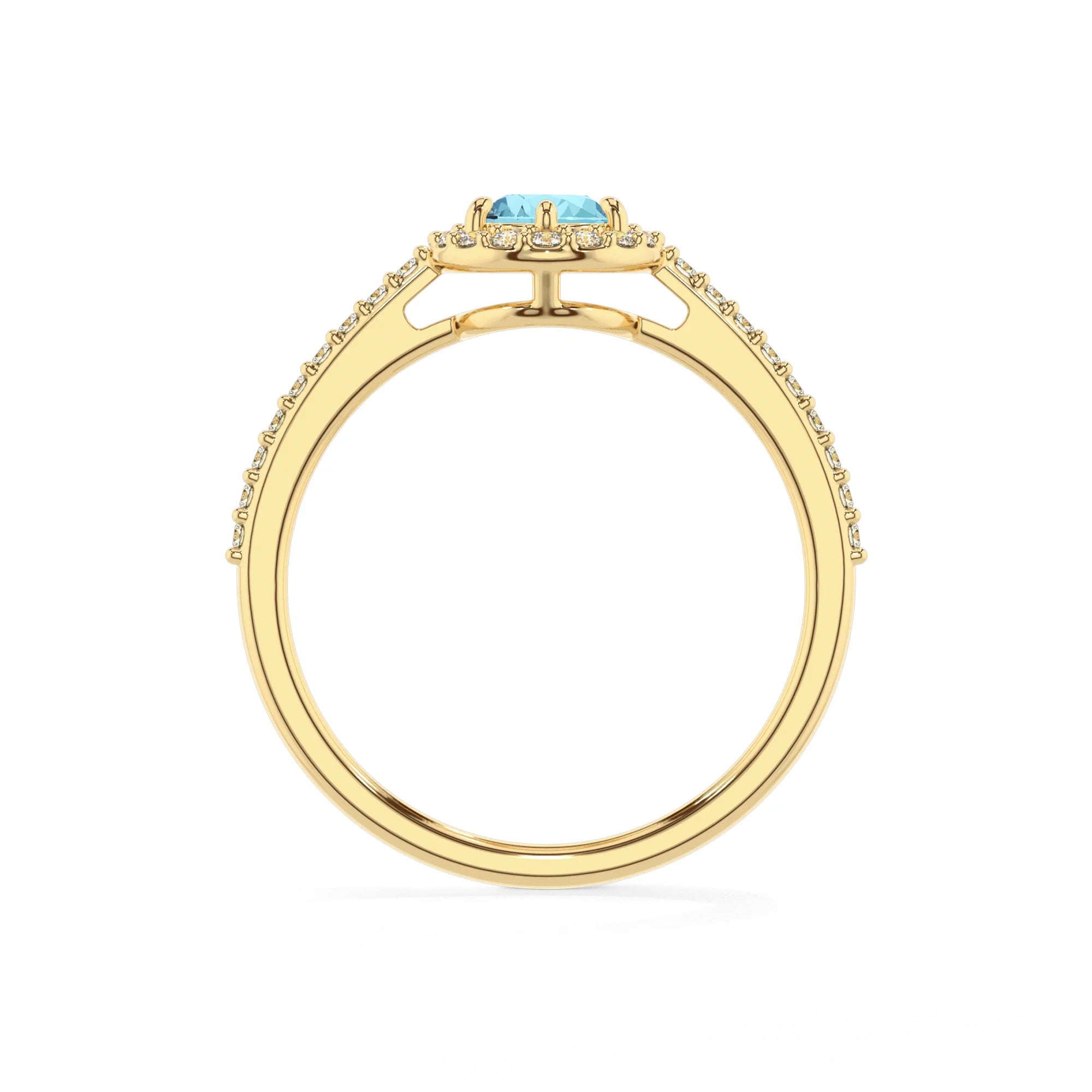 lab grown aquamarine pear solitaire rings in yellow gold