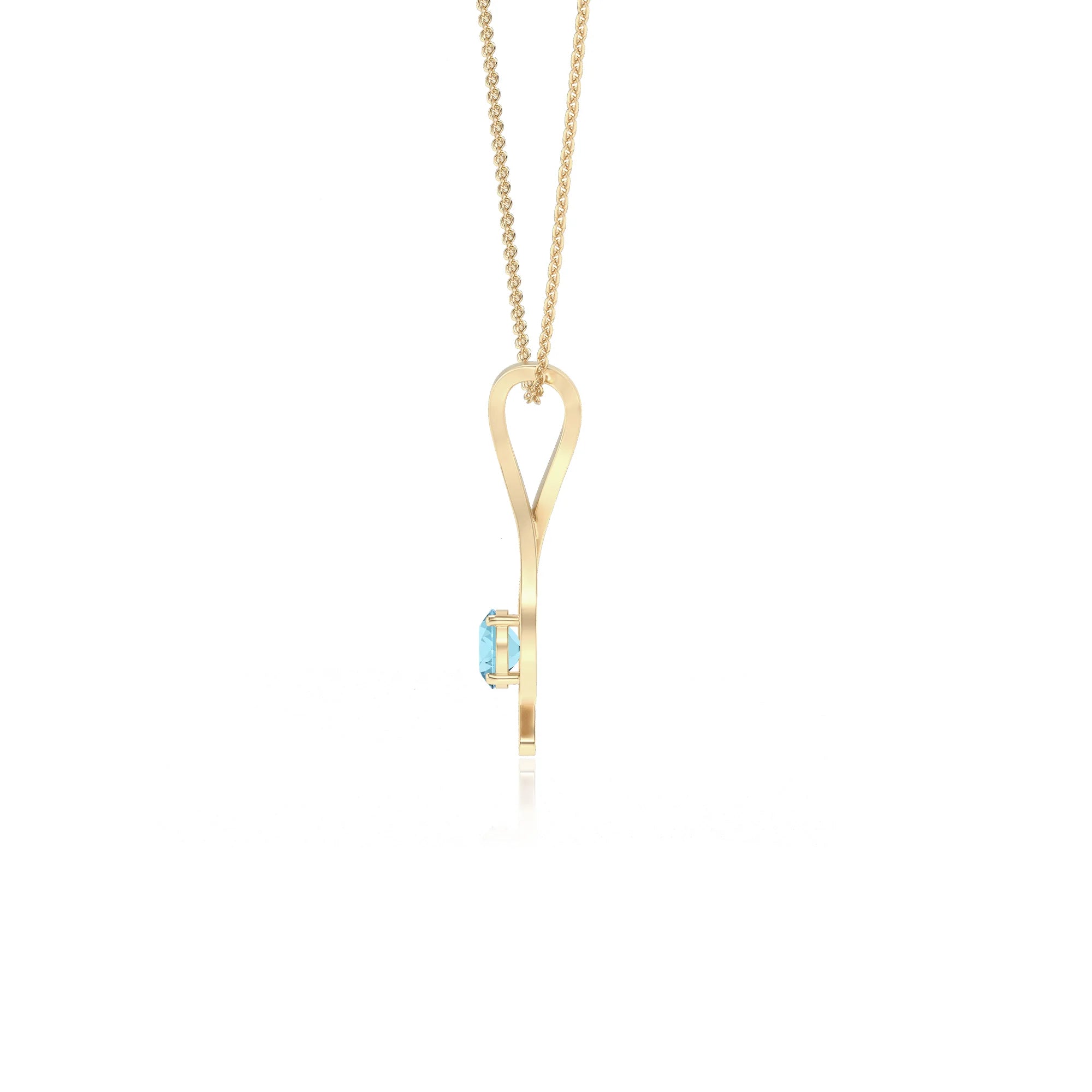lab grown aquamarine round solitaire necklaces in yellow gold