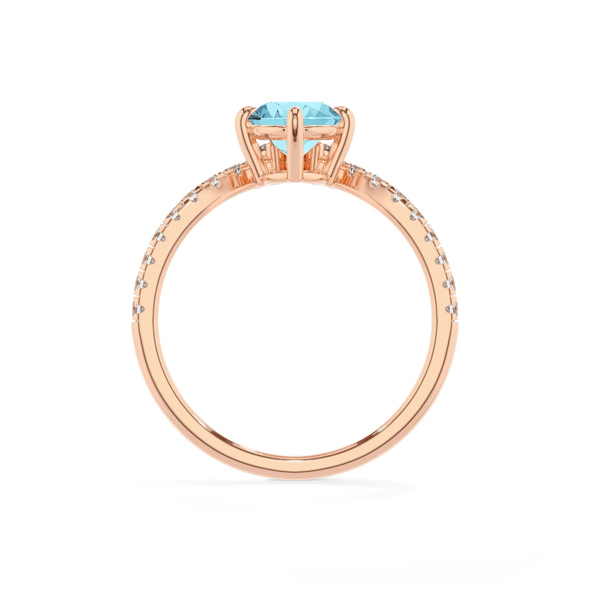 lab grown aquamarine oval solitaire rings in rose gold