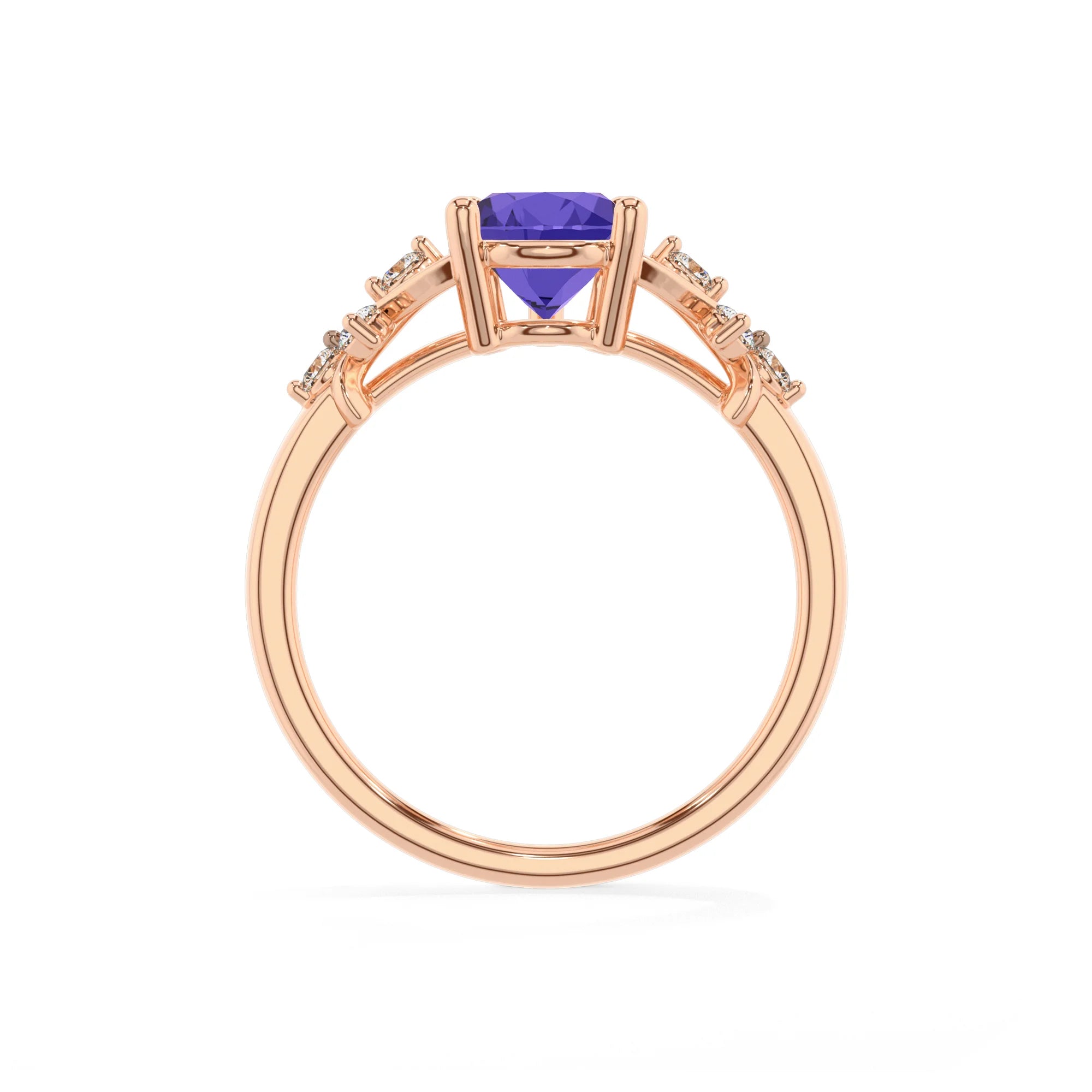lab grown tanzanite pear solitaire rings in rose gold