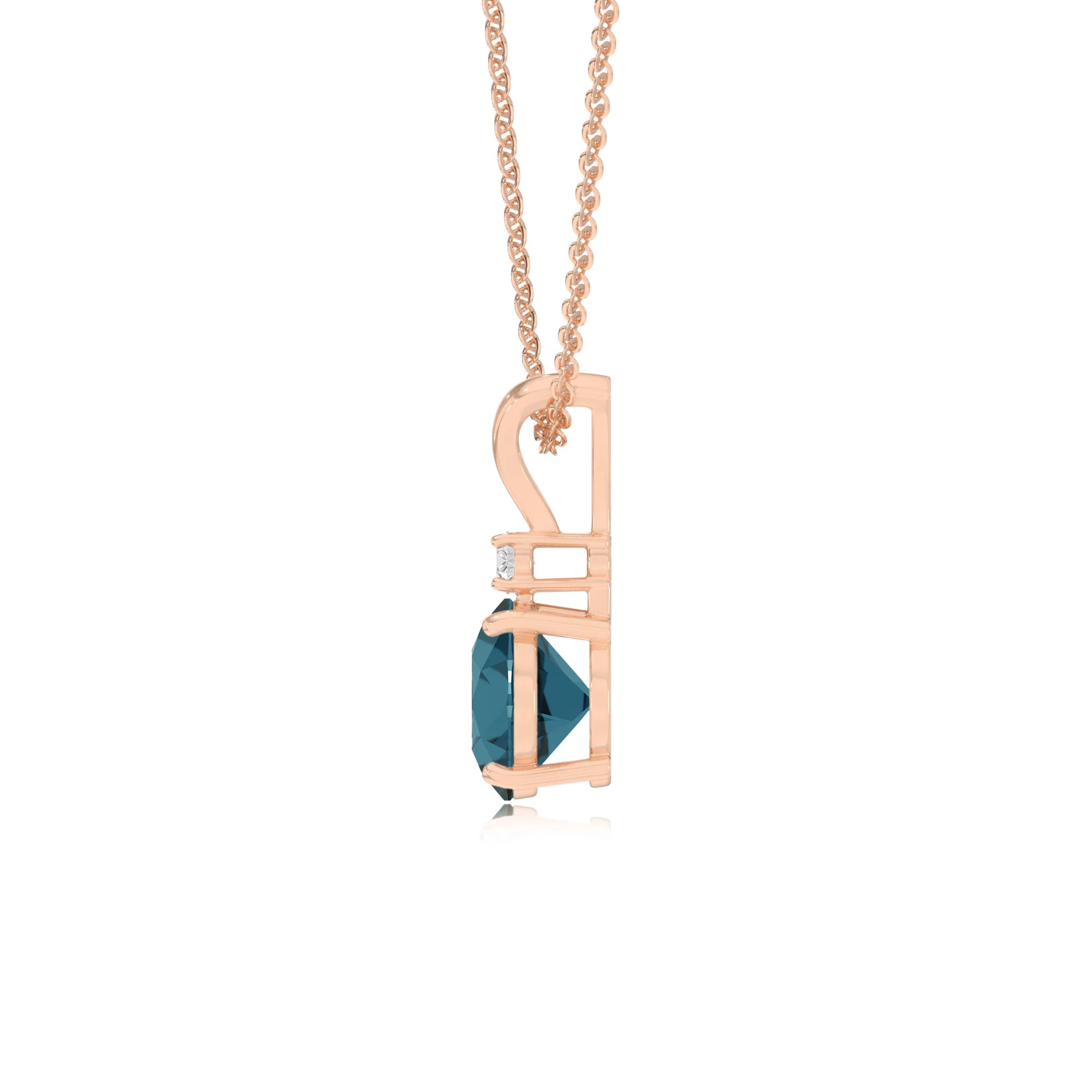 natural london-blue-topaz round solitaire v-bale necklaces in rose gold