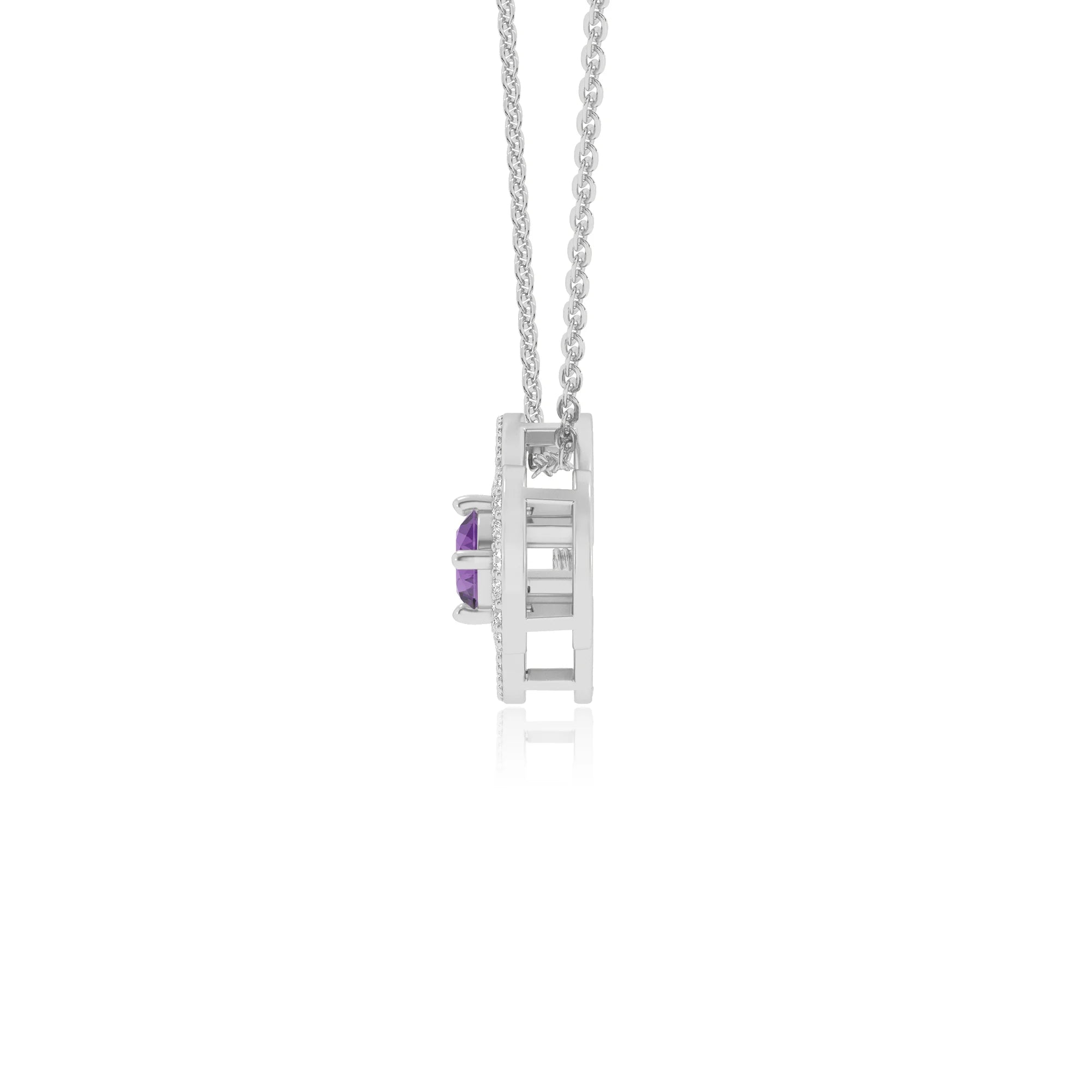 lab grown amethyst round solitaire necklaces in platinum