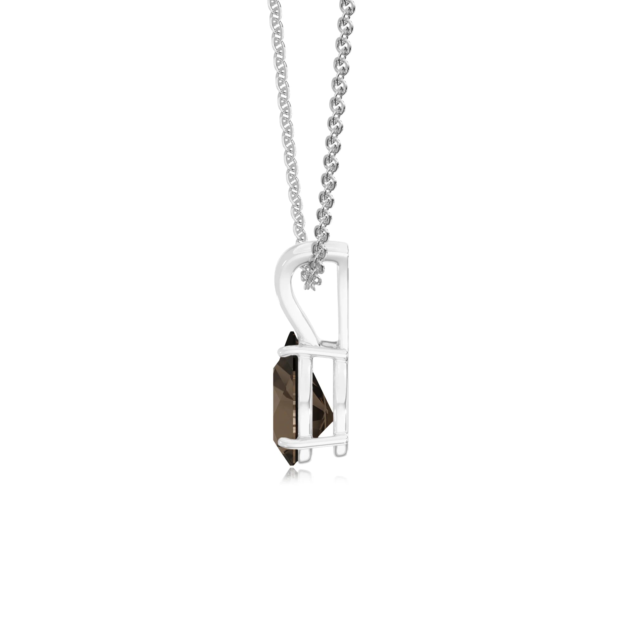 natural smoky-quartz pear solitaire v-bale necklaces in sterling silver